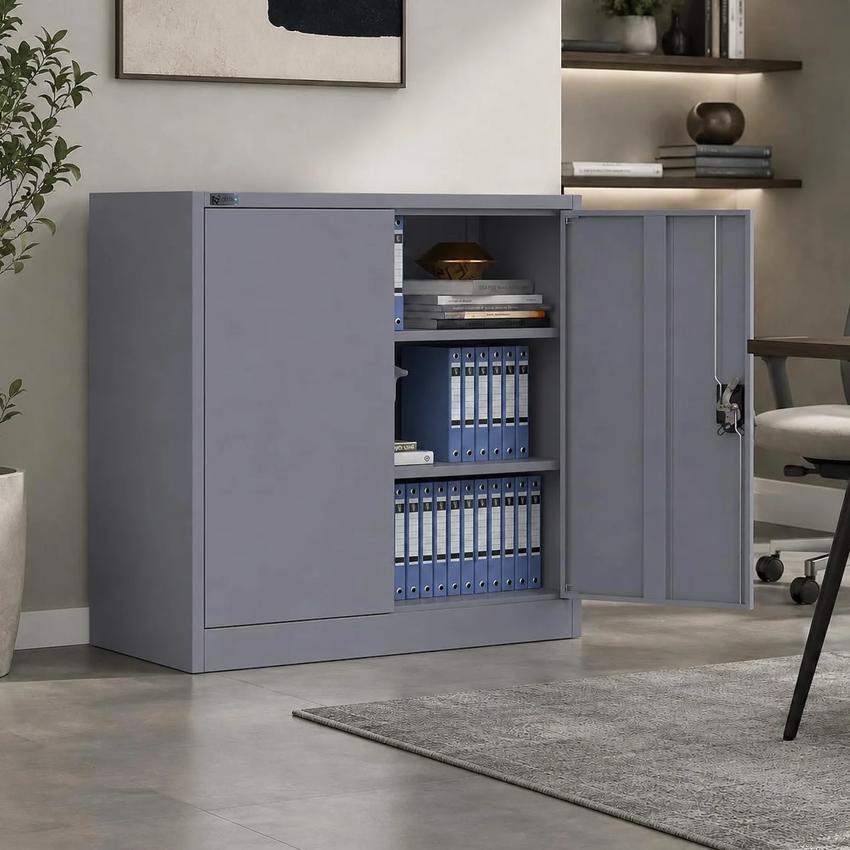 Szafka na dokumenty Szafka biurowa zamykana 40 x 90 x 90 cm - Materiał szafki do przechowywania Szafka stalowa z 2 drzwiami - półka z regulacją wysokości w kolorze antracytowym