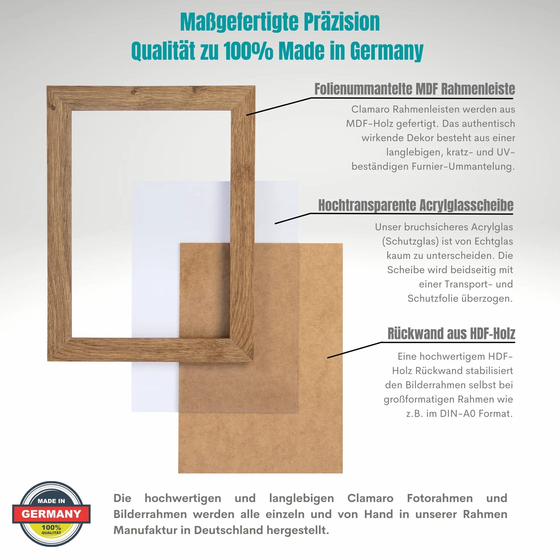 Clamaro Kolaż ramka na zdjęcia 84 x 96 cm | Matowa biel | Ramka MDF w zestawie z nietłukącym szkłem akrylowym, tylną ścianką i metalowymi haczykami