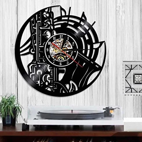Saksofon album zegar muzyczny orkiestra dźwięk symfonia mosiądz płyta winylowa zegar ścienny instrument zegar ścienny dekoracja miłośnik jazzu prezent
