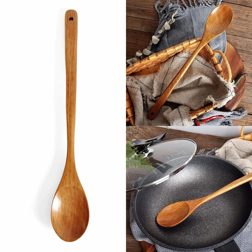 Łyżka z długim uchwytem z japońskim naczyniem kuchennym długa rączka łyżki do zupy lekka, ale mocna starannie drewniana łyżka do spaghetti