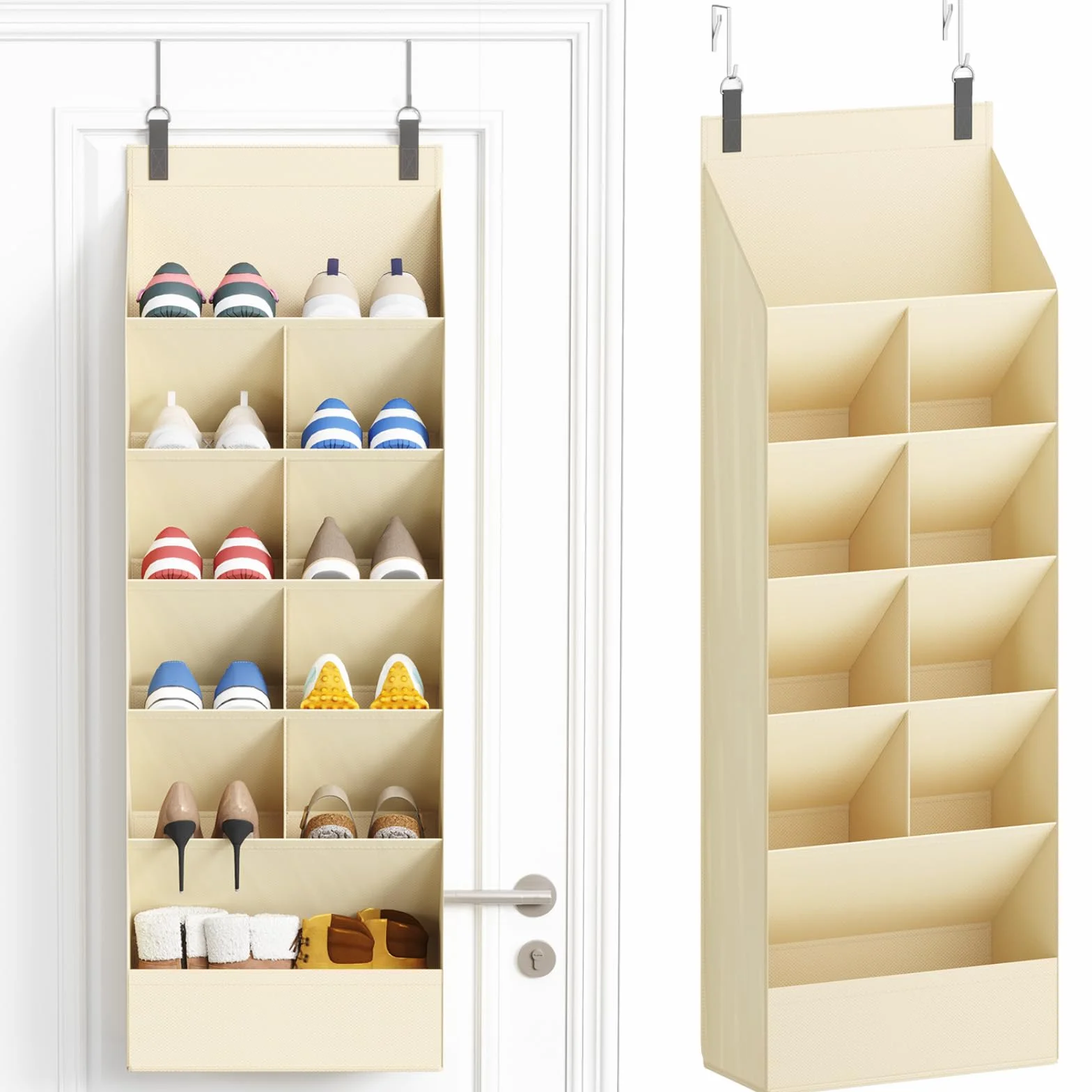 Lifewit Organizer na Buty Nad Drzwi, Wieszak na Buty z 6 Poziomami, 11 Głębokich Kieszeni, Materiałowy Organizer Wiszący, do Szafy, Drzwi, na Buty Sportowe, Kozaki, Beżowy