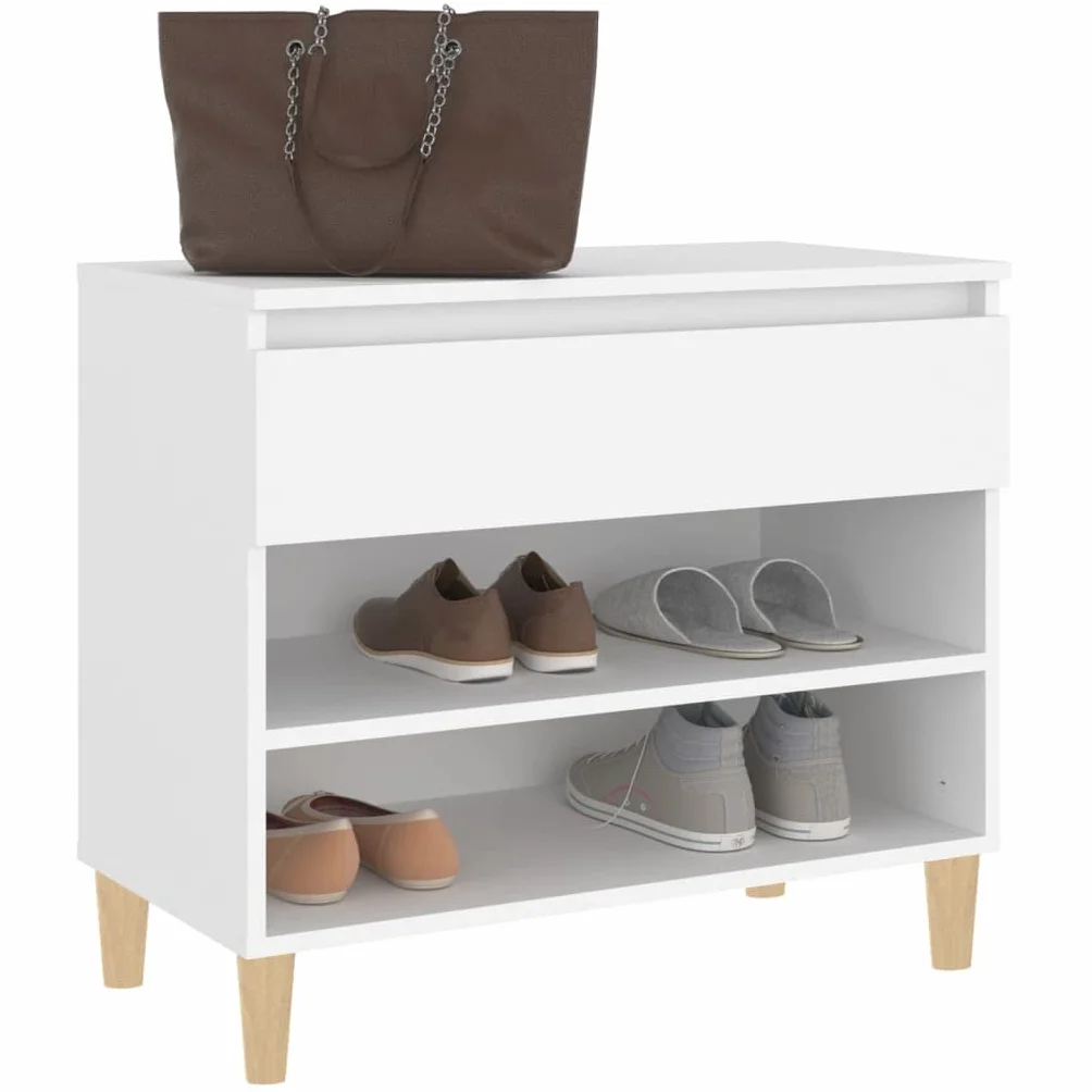 Regał na buty, biały, materiał drewnopochodny, 70 x 36 x 60 cm, z 2 półkami i szufladą, do przechowywania butów do przedpokoju, sypialni, stabilny organizer na buty z półką