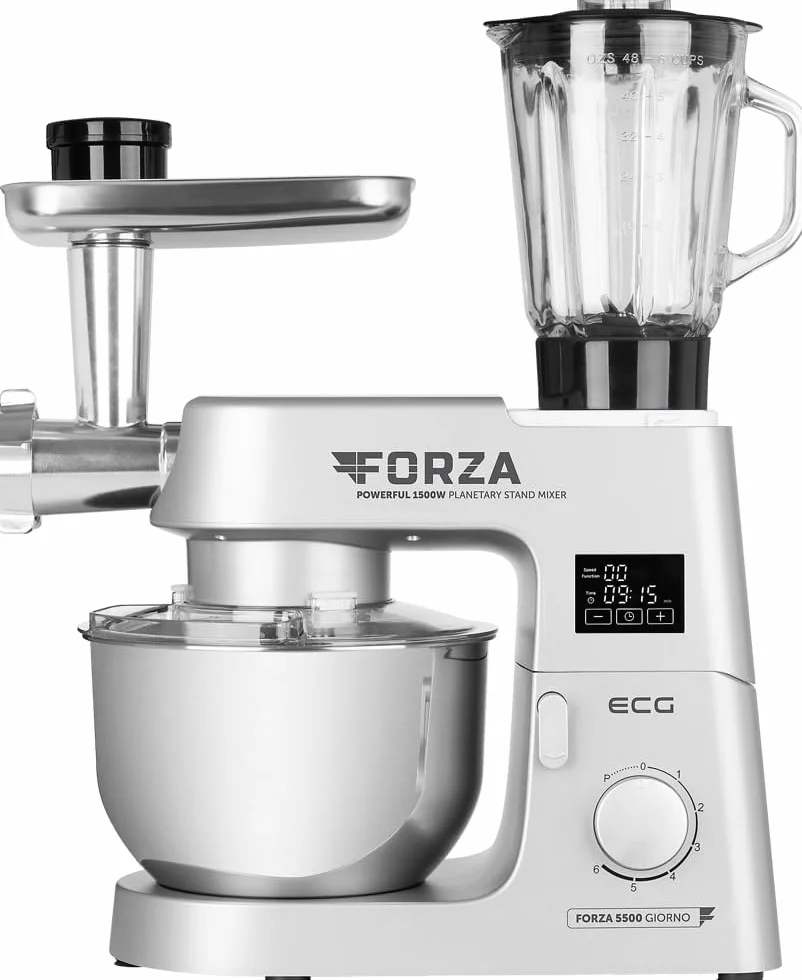 ECG FORZA 5500 Day srebrny robot kuchenny 1500 W, wyświetlacz LED srebrny