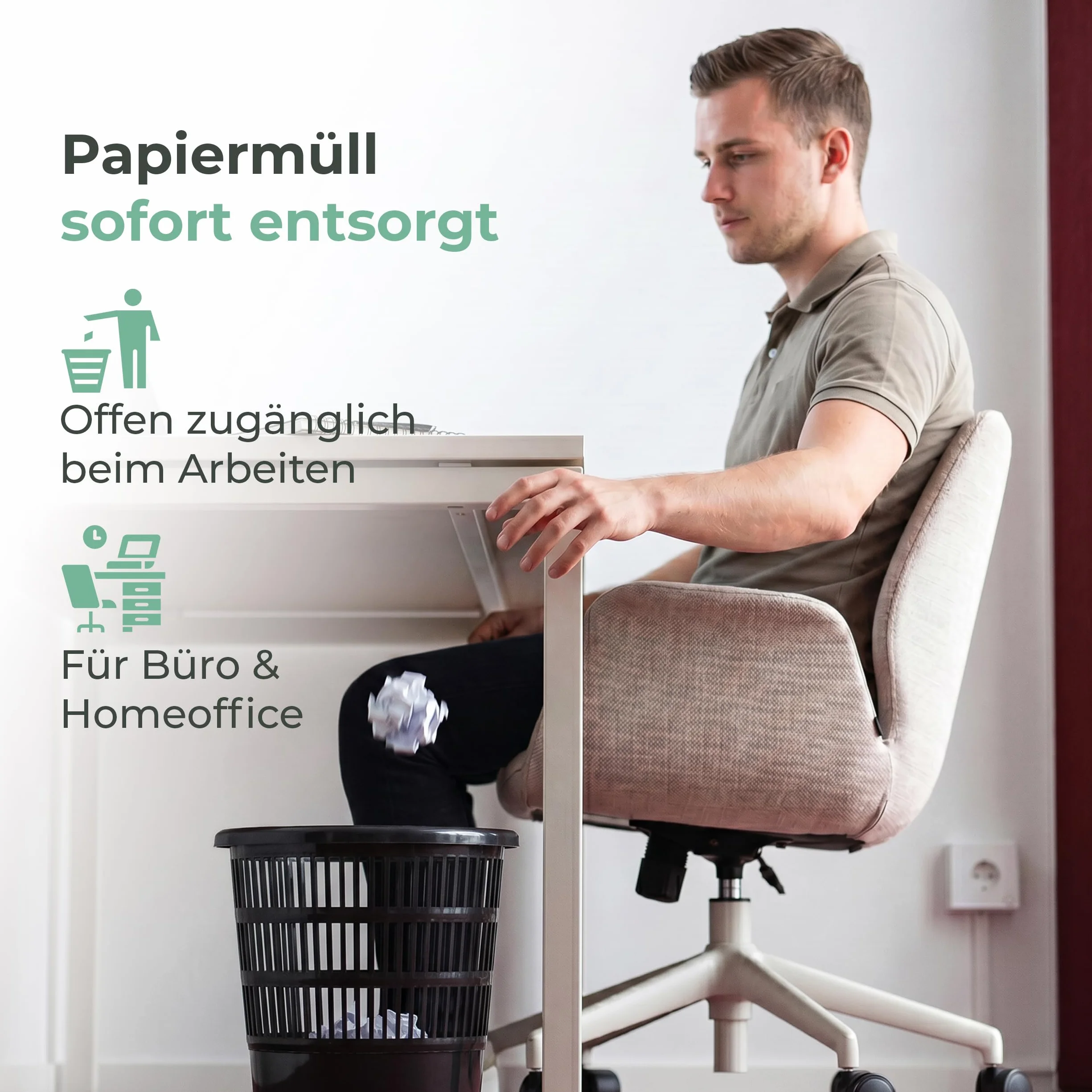 Novaliv Kosz na papier biurowy, okrągły, 10 l, czarny, zestaw 10 sztuk, Ø 24 cm, z otworami o wyglądzie siateczki, do biura, na biurko i do gabinetu, czarny, okrągły (Kuns