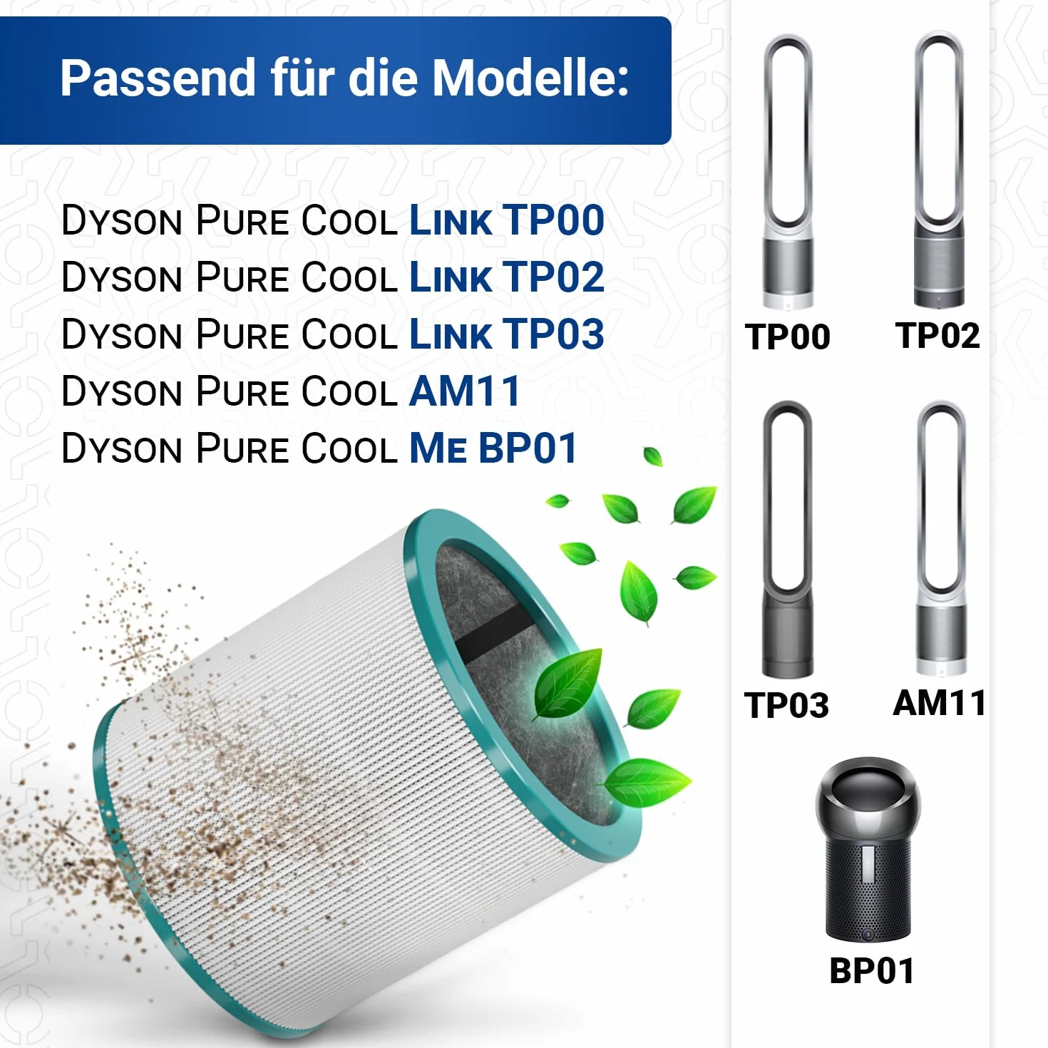 VIOKS Filtr HEPA zamiennik filtra powietrza Dysоn 967089-17 968126-03 Pure Cool Link – zapasowy filtr powietrza z węglem aktywnym do TP02, TP03, TP00, AM11, BP01, BP01, wentylator kolumnowy