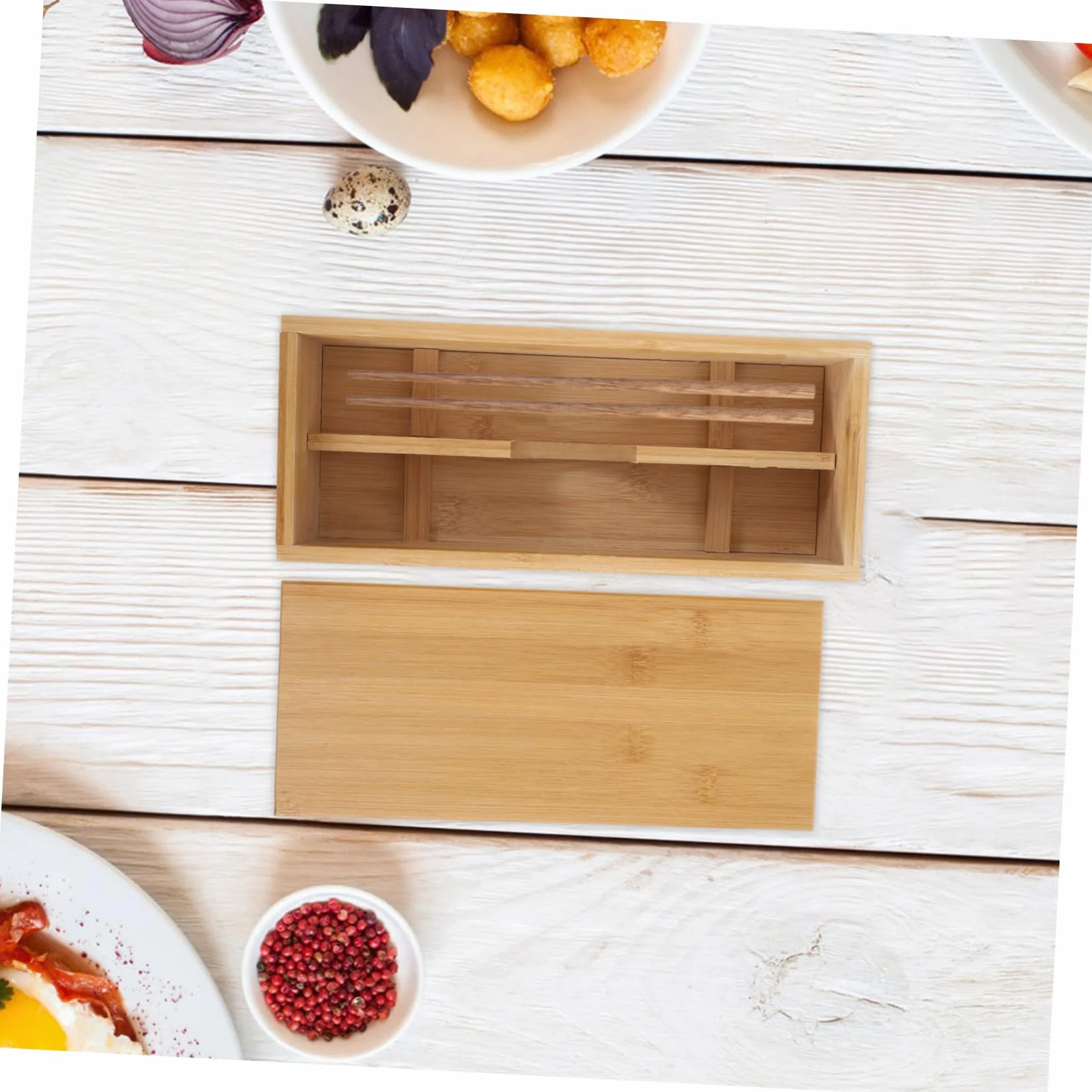 Storage Box with Lid Natural Bamboo Utensil Holder for Kitchen Drawer Organizer Versatile Container for Home Restaurant and Events