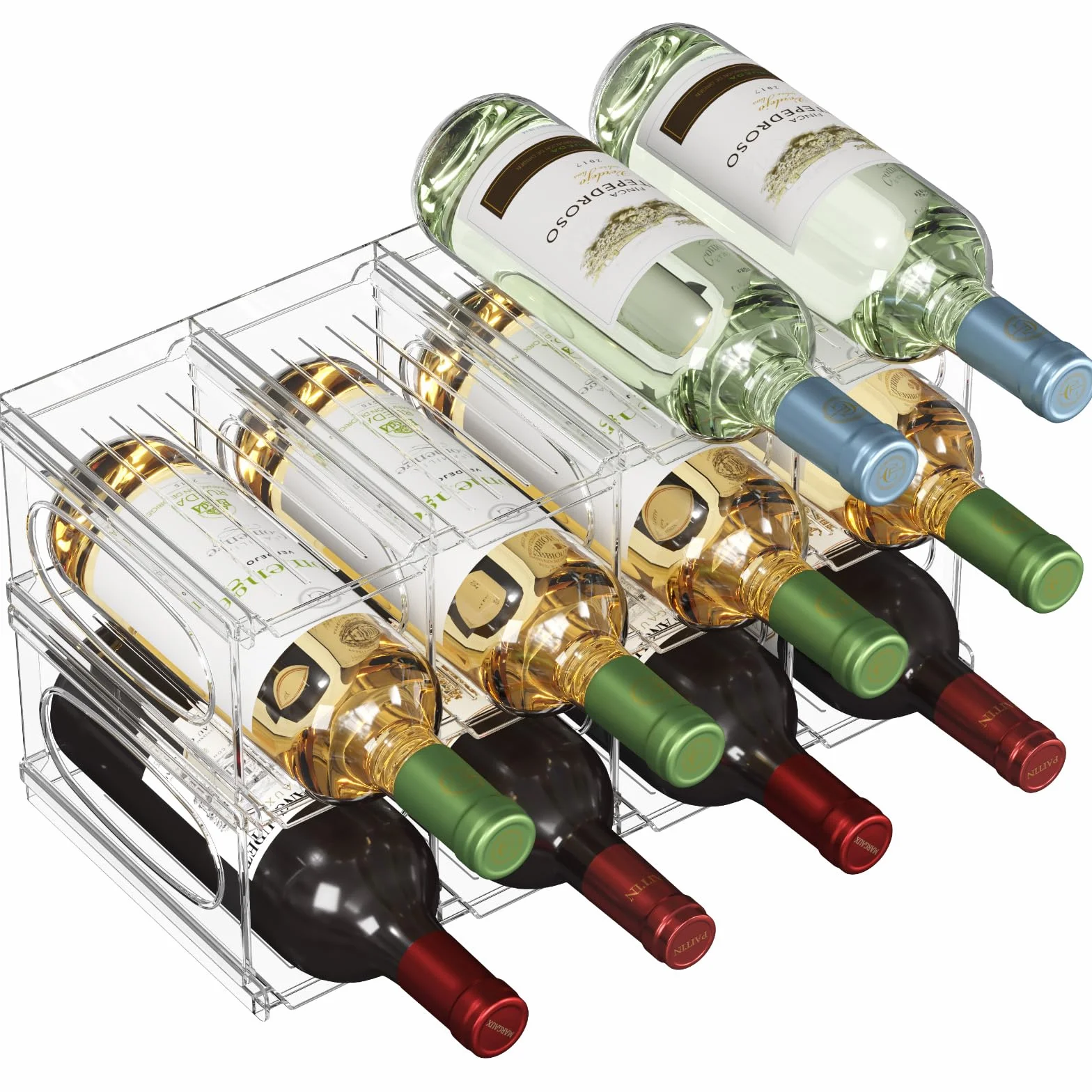 Lifewit Plastikowy stojak na wino do lodówki, szafki, blatu, uchwyt na butelkę wina, organizer na butelki wody, do lodówki, spiżarni, przezroczysty, pomieści 12 butelek