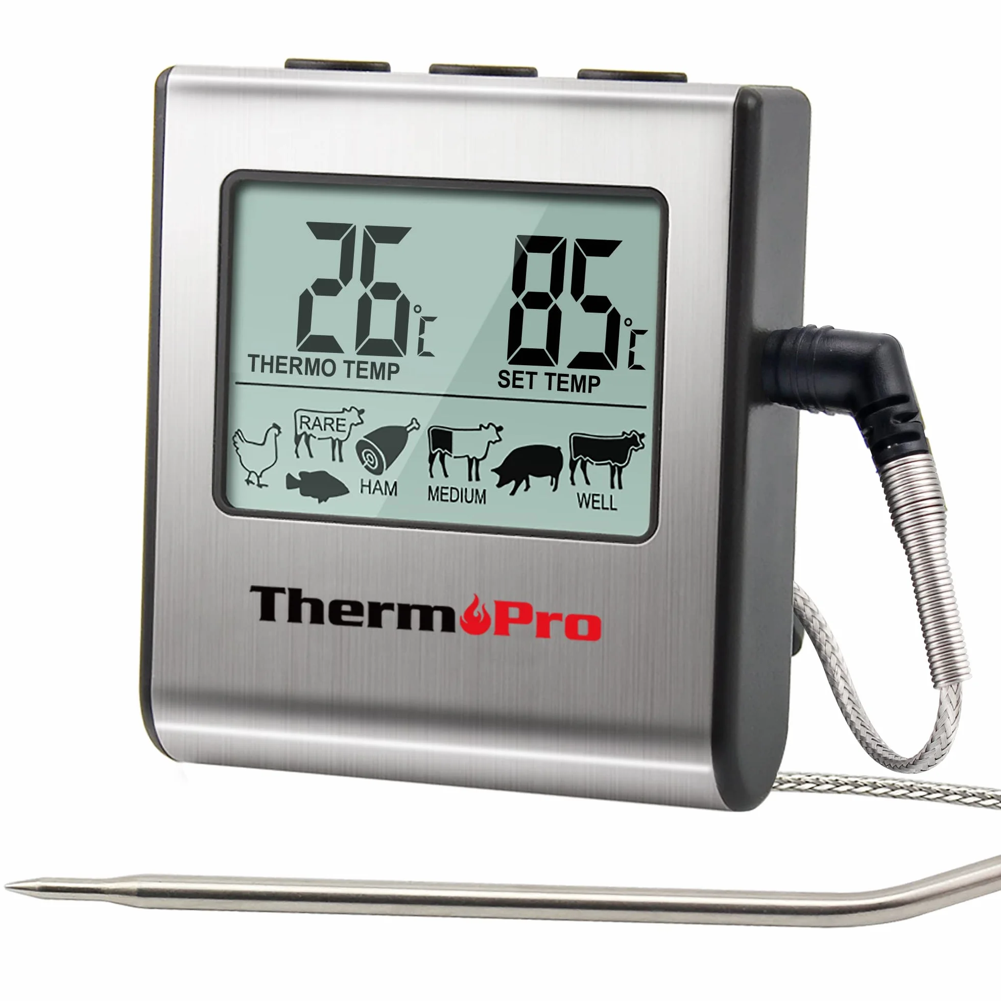Thermopro Tp16 Cyfrowy Termometr Do Mięsa Z Długą Sondą Temperatury żywności Ze Stali Nierdzewnej Do Płynów, Piekarnika, Wędzarni, Słodyczy, Głębokiego Smażenia Termometr żywności Z Alarmem Czasowym