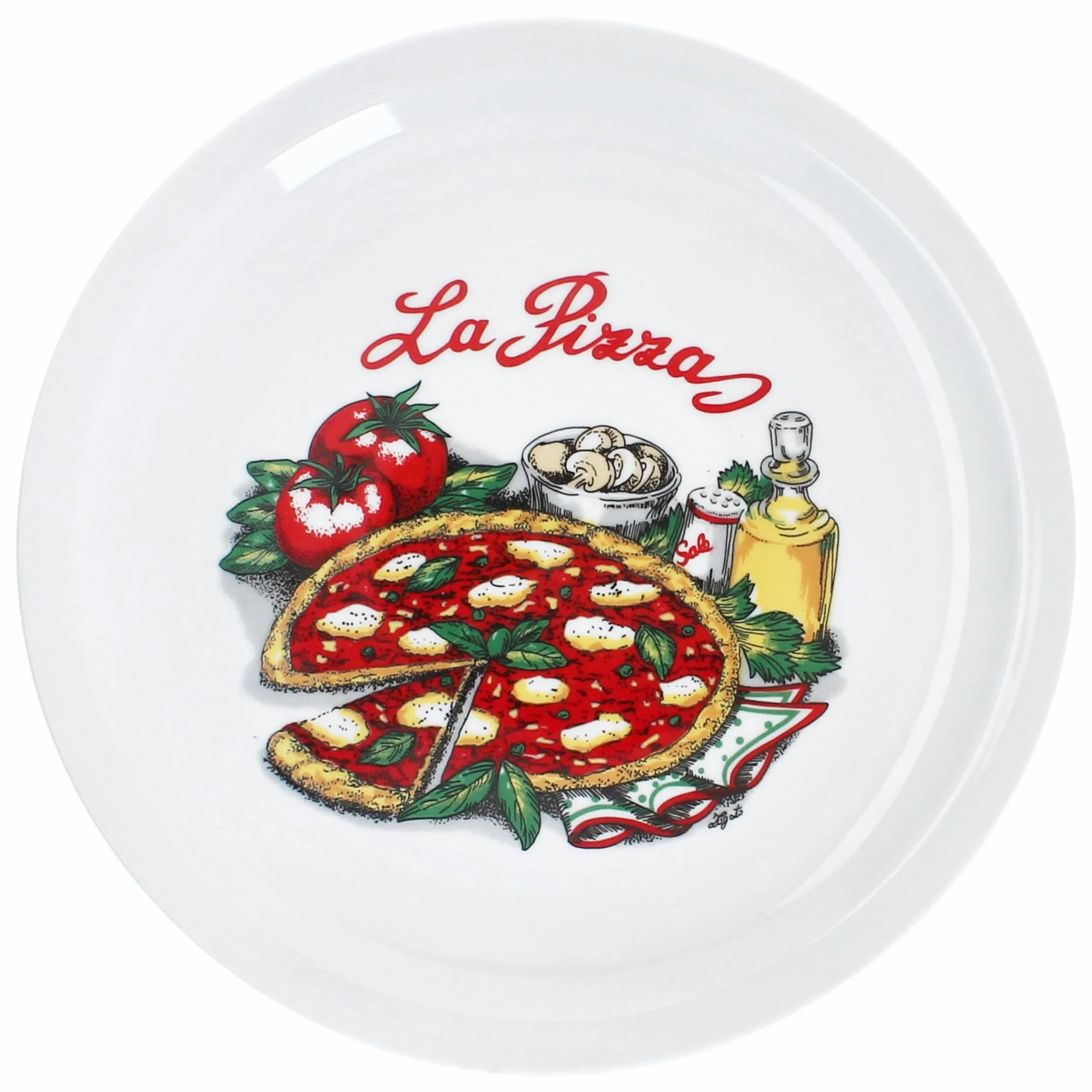 MamboCat La Pizza 6-częściowy zestaw talerz do pizzy, Ø 30,5 cm, dla 6 osób, duże talerze do pizzy z porcelany z dekoracją i napisem, na pizzę lub do przyrządzania, półmisek do obiadu