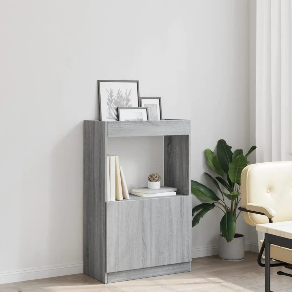 Générique Bufet wysoki Sonoma szary 63x33x100 cm Wood Ingenierie | Szafka na drzwi, Duże przechowywanie, Meble do salonu lub biura, Uchwyt ścienny w zestawie