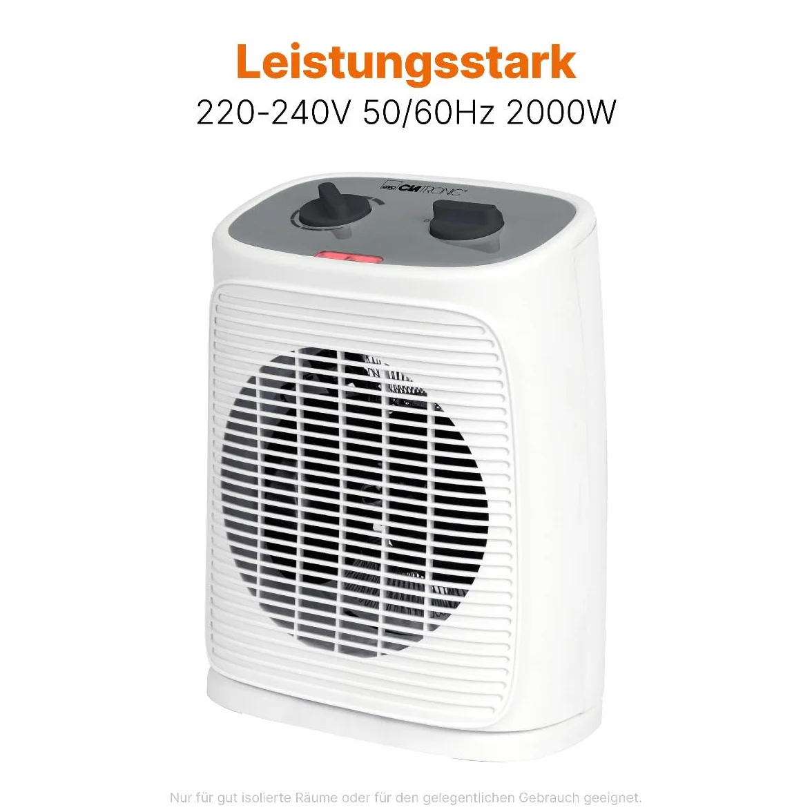 Clatronic HL 3800 grzejnik z funkcją wentylatora | ogrzewanie elektryczne z bezstopniową regulacją termostatu i 2 stopniami ogrzewania | grzejnik oscylujący | grzejnik do łazienki, kuchni, garażu
