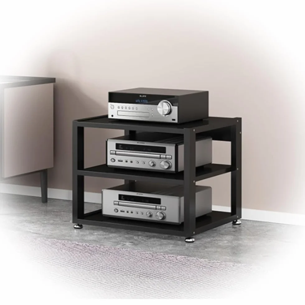 Générique Nowoczesna 4-poziomowa podstawka audio z drewna tekowego - stylowa konsola telewizyjna do domu/biura, otwarty mebel do gier i stereo, wymiary 50 x 40 x 69,5 cm, idealny do instalacji