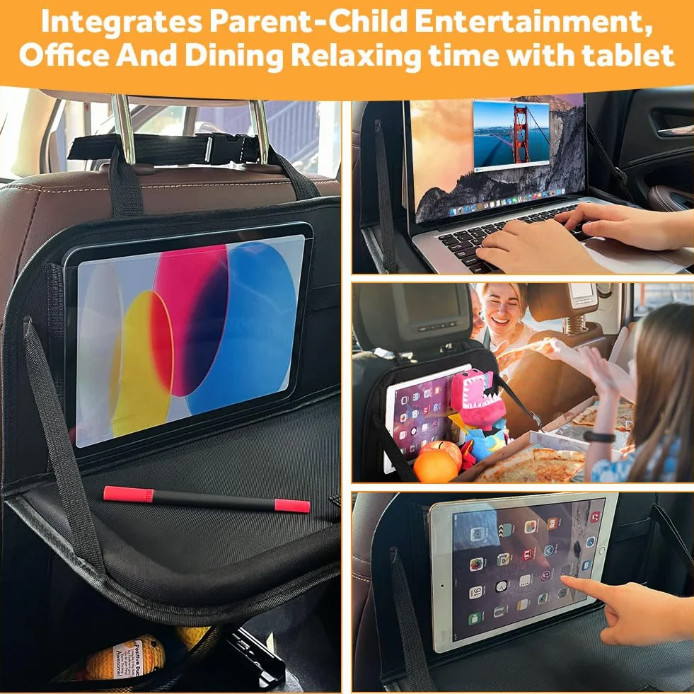 URAQT Organizer na siedzenie samochodowe, 2 szt., organizer na tylne siedzenie samochodowe, 6 kieszeni do przechowywania, organizer samochodowy ze składanym stolikiem i uchwytem na tablet, do SUV-a