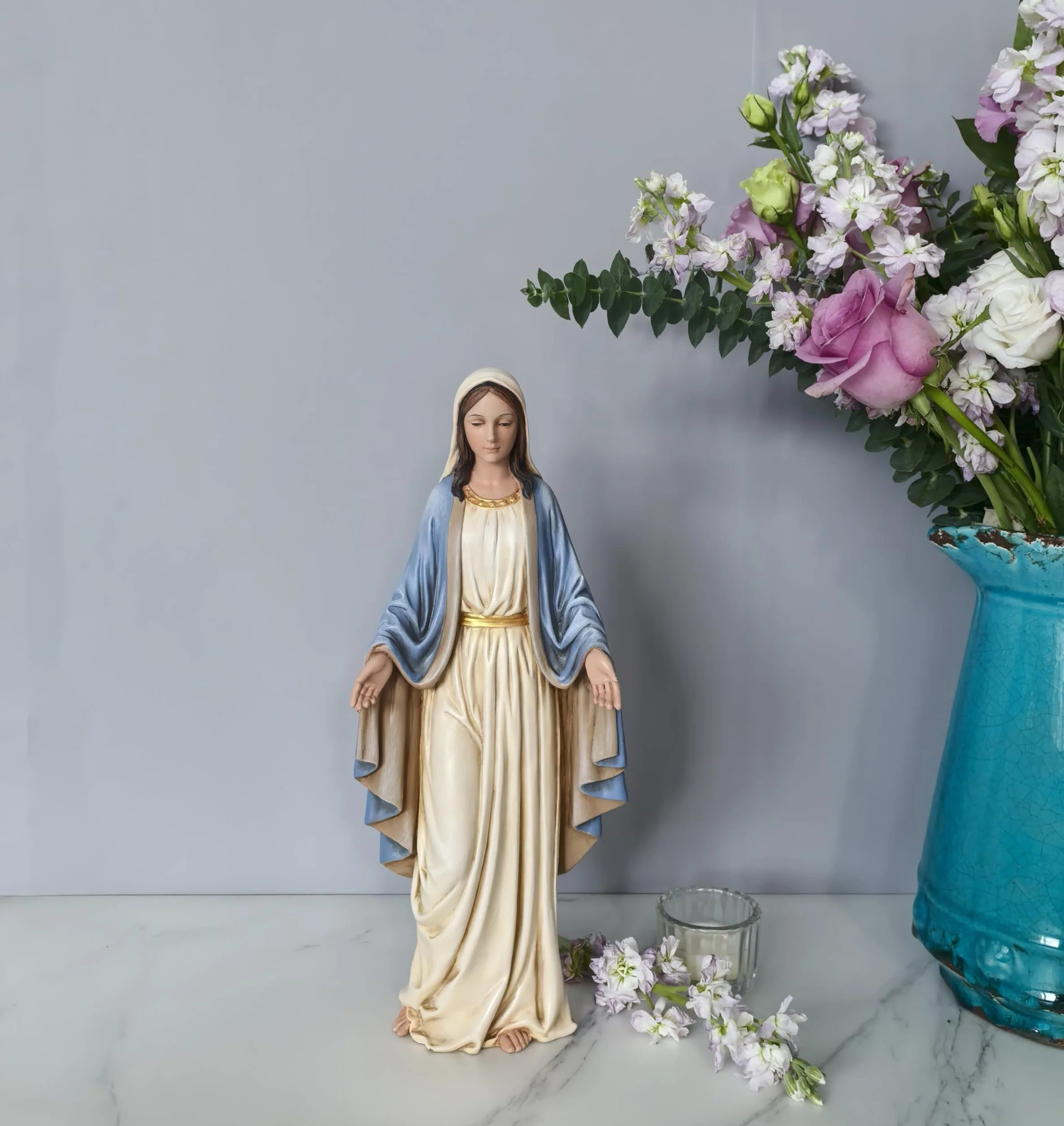 BC Katolicka statuetka Najświętszej Maryi Panny, figurka Matki Świętej na ołtarz, katolicki wystrój domu, prezenty religijne dla mamy, 31,8 cm H, ręcznie malowana klasyczna renesansowa rzeźba