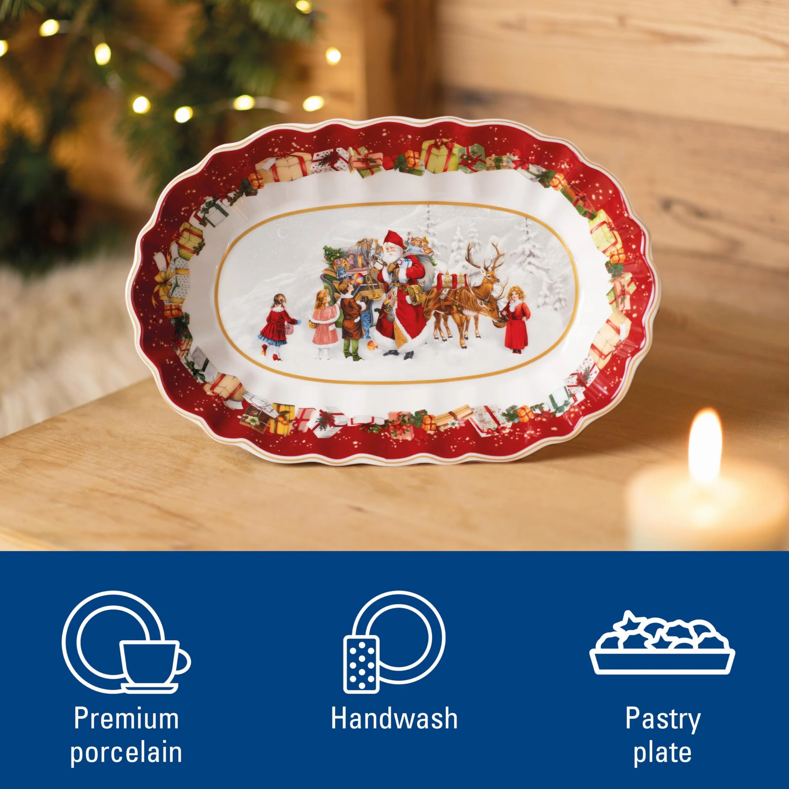 Villeroy & Boch Toy'S Fantasy duży talerz na wypieki Boże Narodzenie, talerz z kołkami, talerz bożonarodzeniowy, naczynia bożonarodzeniowe, naczynia bożonarodzeniowe, porcelana premium