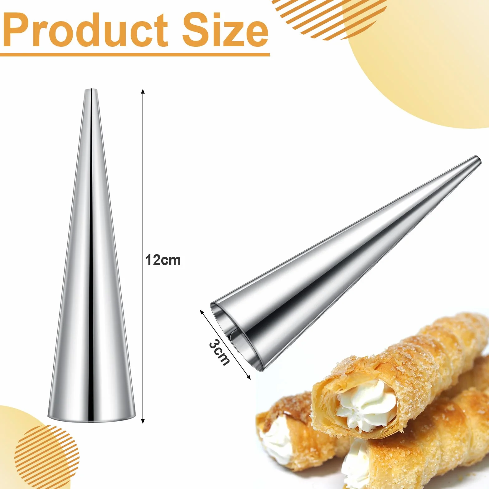 AiQInu Cannoli Formy 20 szt. Stożki ze stali nierdzewnej do rogalików formy do ciasta kremowy róg ciasto chleb forma - kannoli formy do formowania kremu, foremki do cannoli, rogaliki, liście, żelat