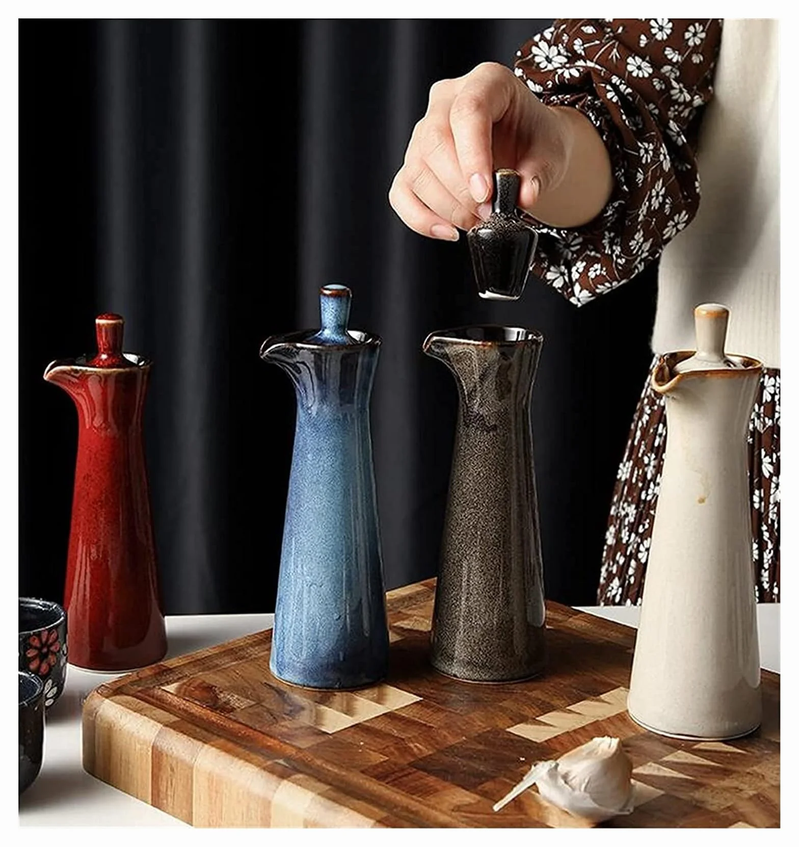 Dozownik oleju i octu Dozownik oleju i octu, ceramiczne butelki octu olejowego małe 120ML butelka na sos sojowy Jar ocet Sos łodzie przyprawy Ocet(Brown)