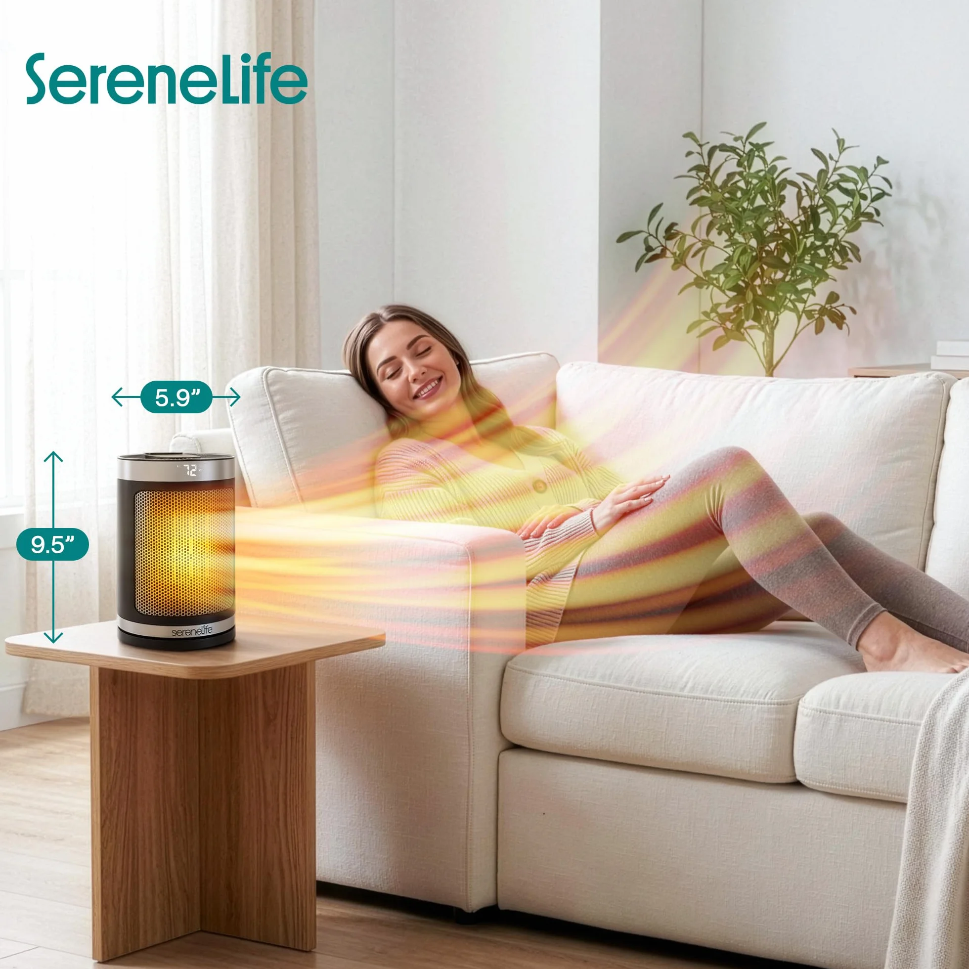 SereneLife Inteligentny Grzejnik Przenośny, 1500W Elektryczny Grzejnik do Użytku Wewnętrznego z Termostatem, Aplikacja Wi-Fi, Pilotem, Timerem 12-godzinnym i Bezpieczeństwem Przewrócenia