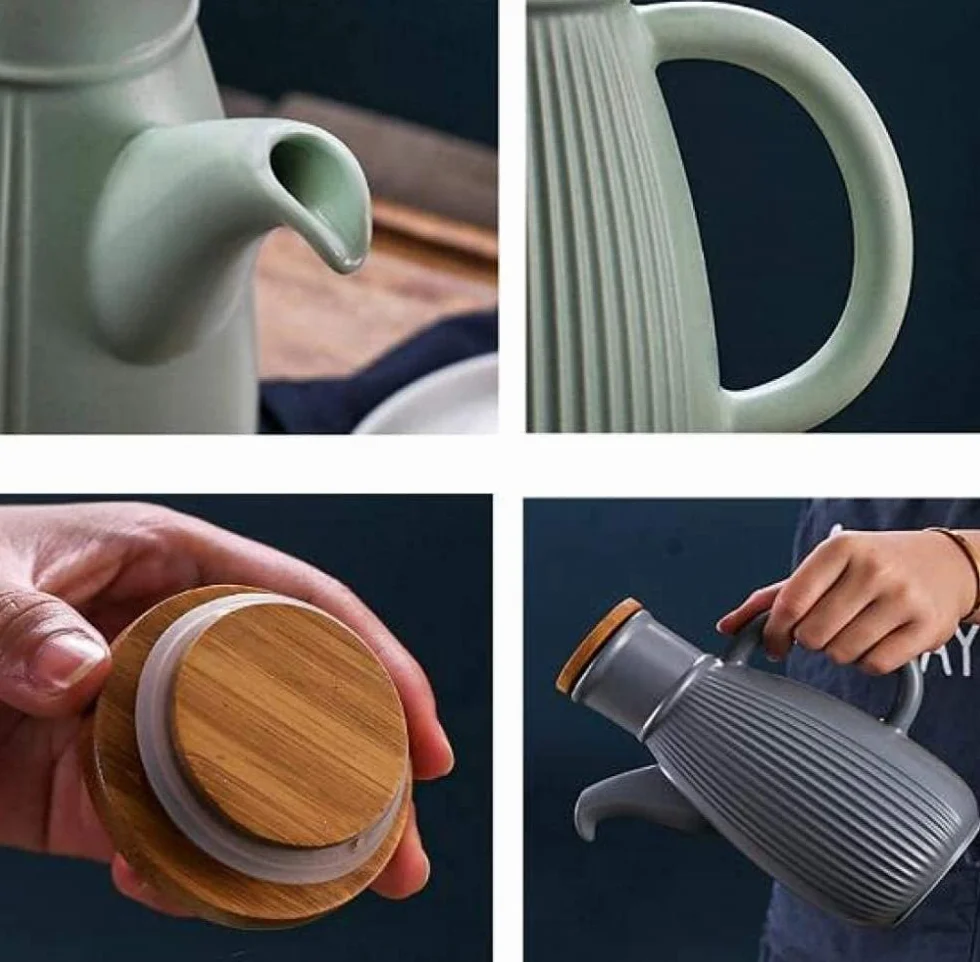 Dozownik oleju i octu, dozownik oliwy z oliwek 750 ml ręcznie robiony ceramiczny dozownik butelek octu w stylu,C