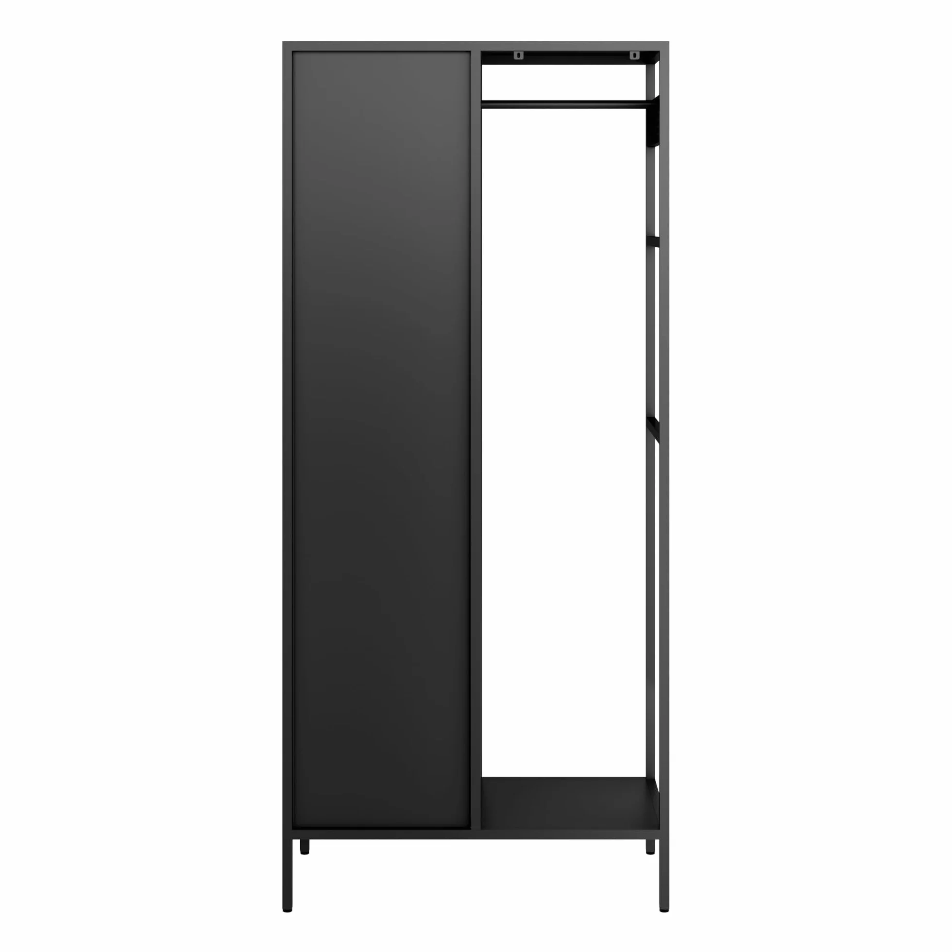 [en.casa] Szafa na ubrania Puumala 180 x 80 x 45 cm, szafa do sypialni, metalowa szafka z 4 półkami i 1 drążkiem na ubrania, metalowa, czarna