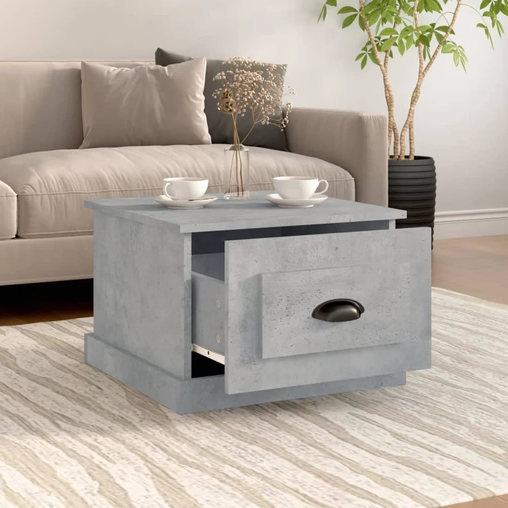 Générique Stolik kawowy Szary Beton 50x50x35 cm Drewno inżynierskie | 1 szuflada do przechowywania, wytrzymała góra, łatwa do czyszczenia, idealna do salonu