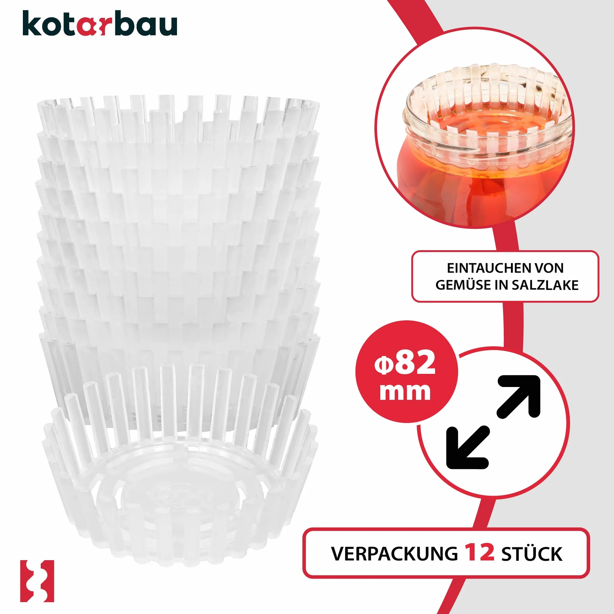 KOTARBAU® Zestaw 12 szt. Docisk Słoikowy - 82 mm - Sitko do Słoików - Przegródka do Przetworów - Docisk do Kiszonek