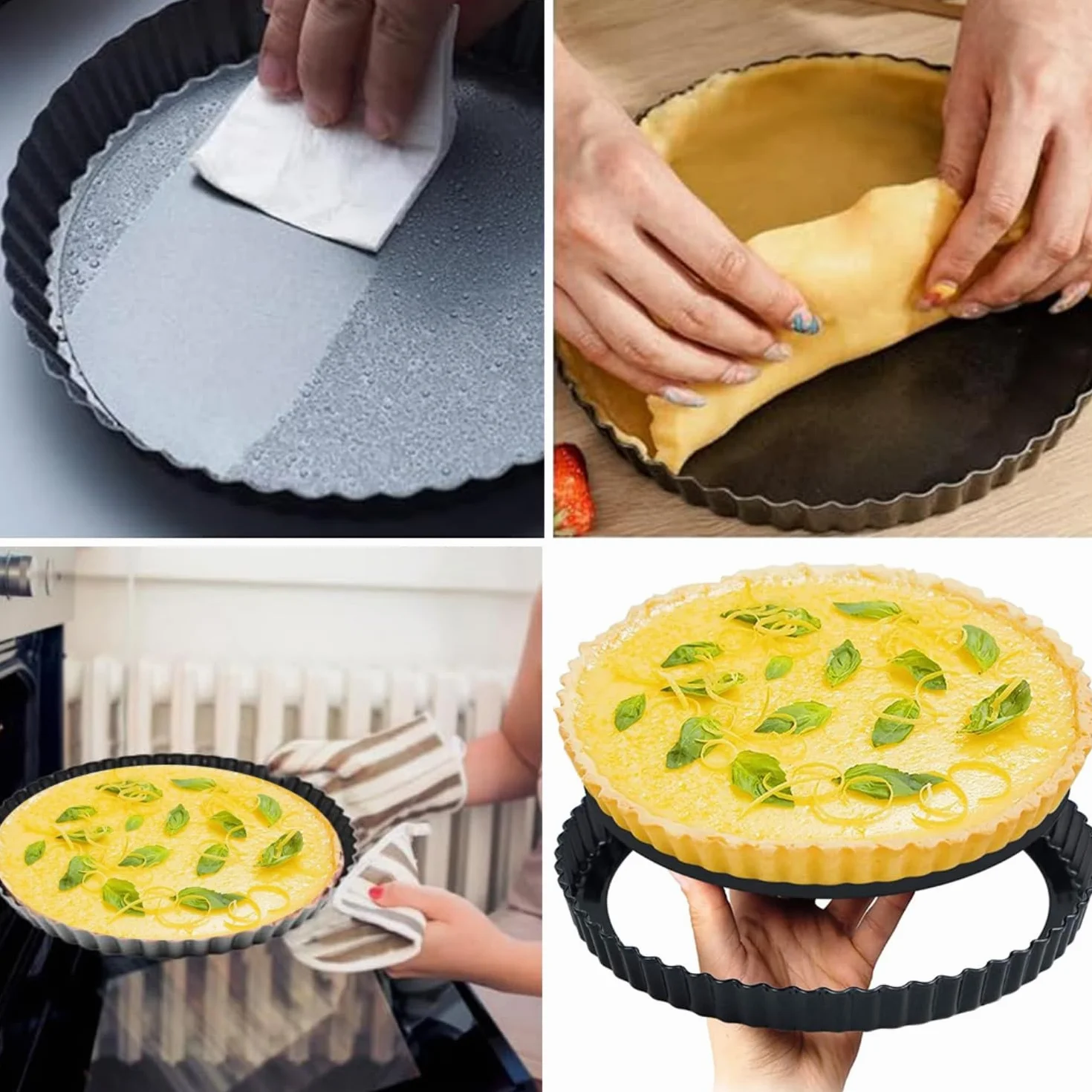 LATRAT Forma do tarty 28 cm patelnia Quiche z wyciąganym dnem powłoka nieprzywierająca