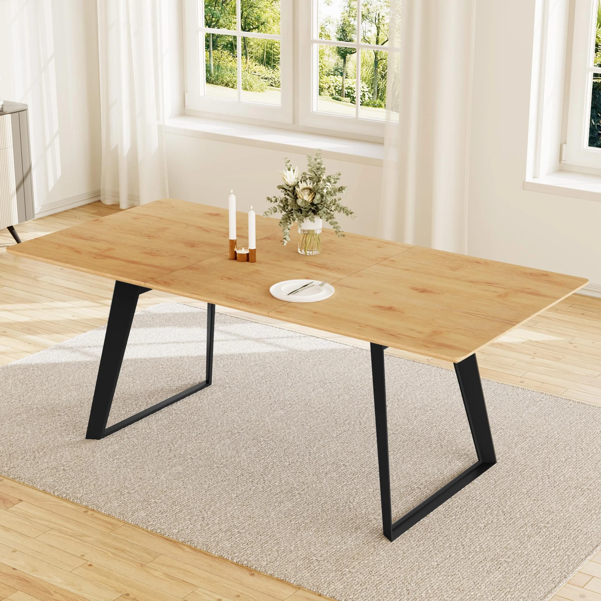 Rozszerzalny zestaw stołów do jadalni 130-170 cm, płyta MDF i metalowa rama, 4-6, nowoczesny design do domu i kuchni, idealny na rodzinne spotkania i rozrywkę