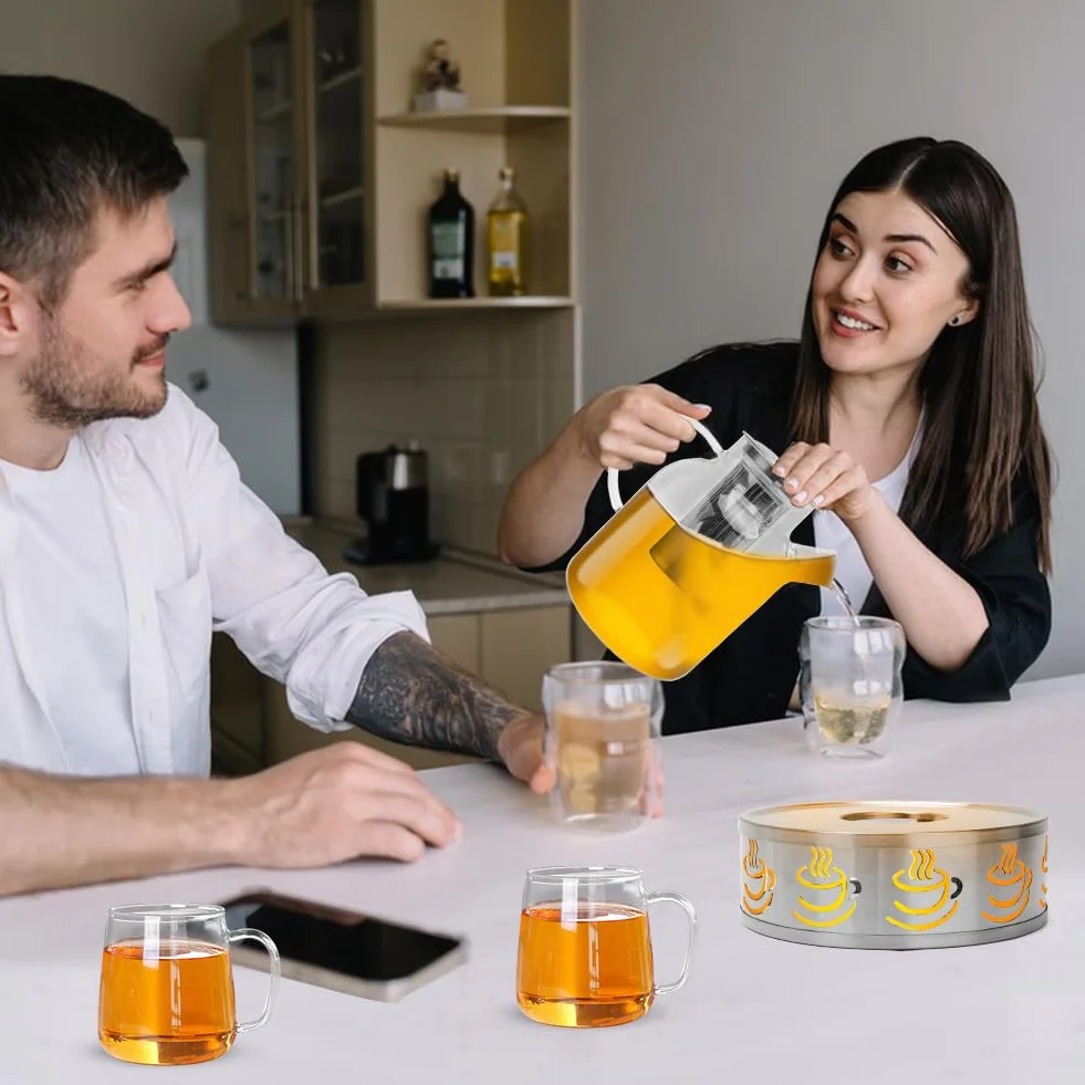 Szklany dzbanek do herbaty 1800 ml z sitkiem i podgrzewaczem ze stali nierdzewnej