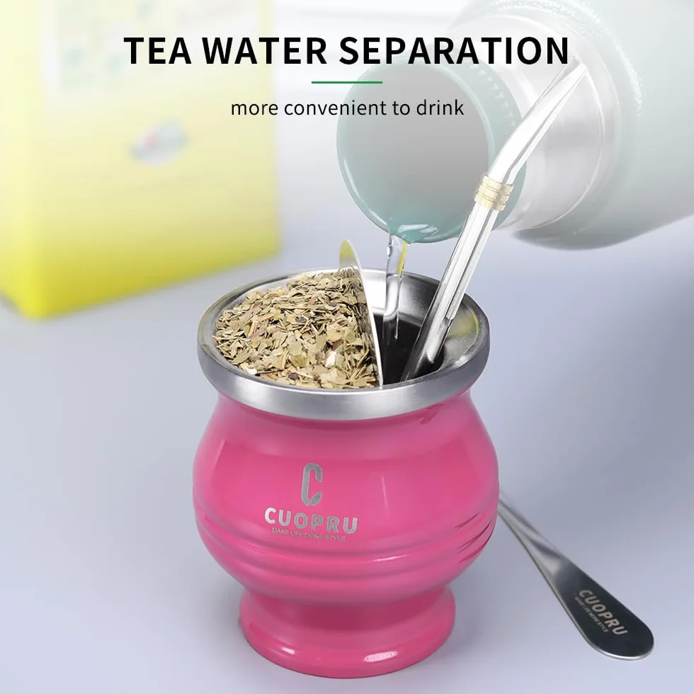 Yerba Mate Cup – zestaw tykwy Mate zawiera kubek do herbaty ze stali nierdzewnej o podwójnych ściankach, zestaw do modelowania herbaty, słomki Bombilla, szczotkę do czyszczenia