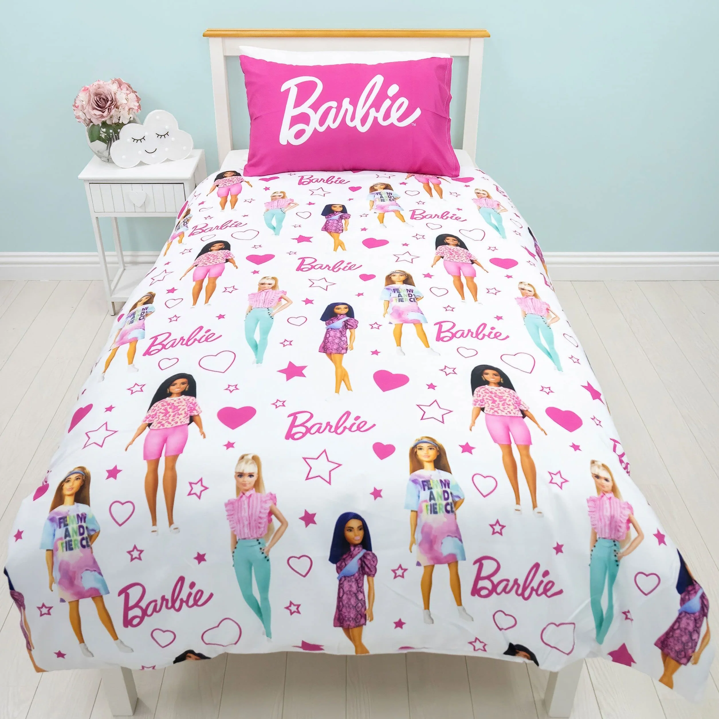 Zestaw poszewek Barbie | Dwustronna pościel dla dzieci | Różowa pojedyncza poszewka na kołdrę z pasującą poszewką na poduszkę