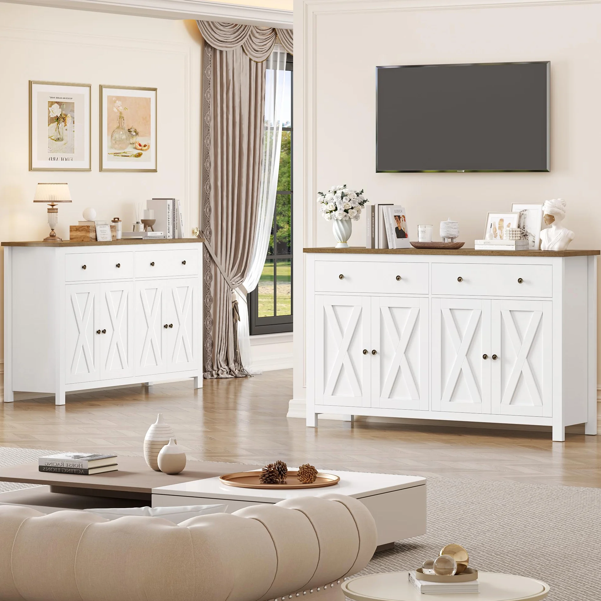 FirFurd kredens biały 140 cm szafka kuchenna z regulowanymi półkami 4 drzwi 2 szuflady 140 x 40 x 89 cm