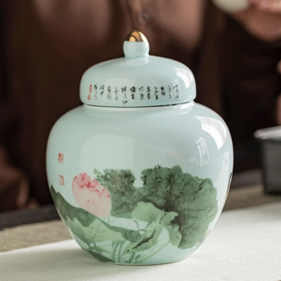 Cukiernica ceramiczna, duży pojemnik do przechowywania herbaty, słoik, zapieczętowany lotos retro, chiński zestaw do herbaty, podwójne pudełko prezentowe, zestaw do przechowywania liści herbaty