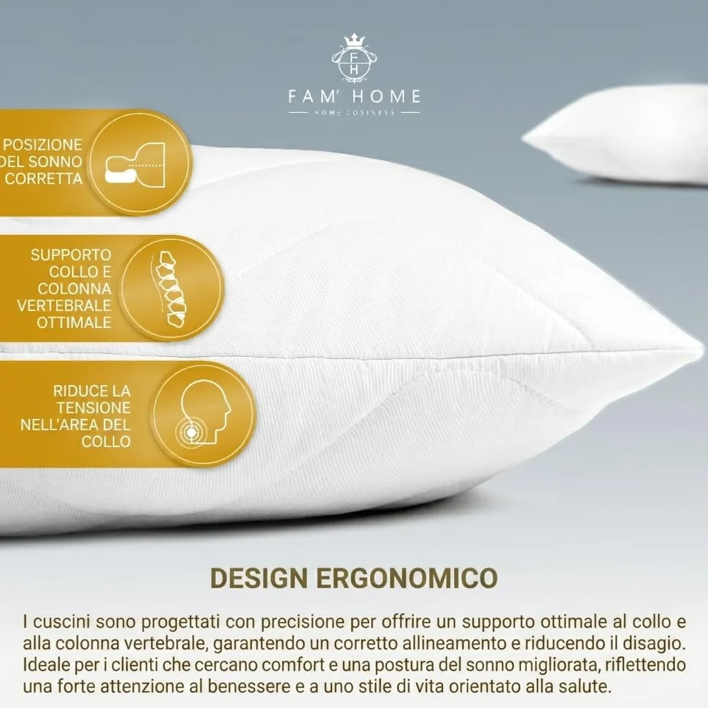 FAM' Home luksusowa poduszka dla alergików 50 x 70 cm, zestaw 2 szt. – poduszka pod głowę, wypełnienie objętościowe (720 g) – ergonomiczna biała poduszka do spania – łatwa pielęgnacja – poduszka 50 x