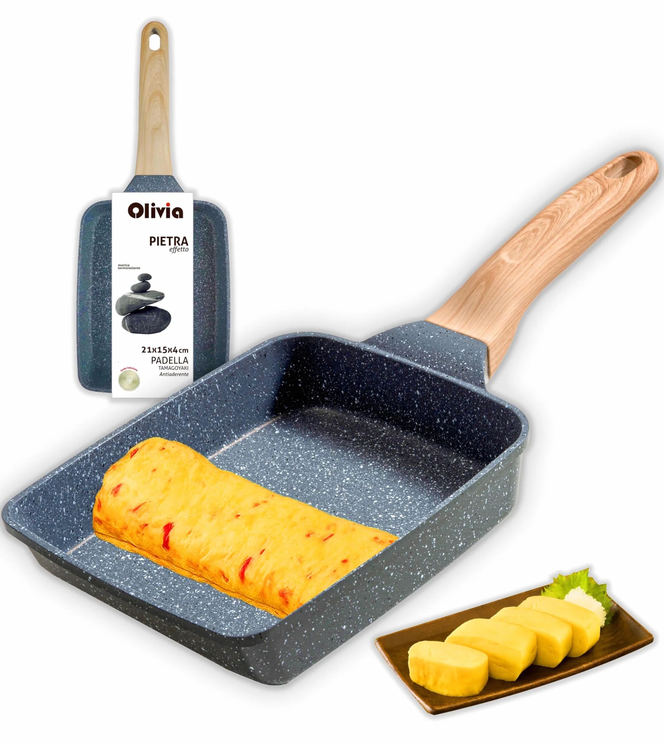 IPEA Patelnia do tamagoyaki Nieprzywierająca japoński omlet - do indukcji i gazu - 21 cm, aluminiowa patelnia antyadhezyjna do omletu, naleśników, naleśników, jajek - kwadratowa - Super Comfort Grip