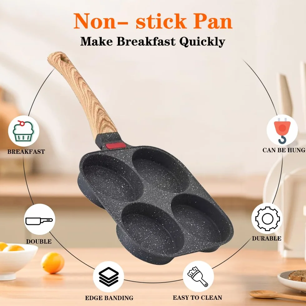 CEWROM Patelnia do naleśników, patelnia Pankache Aluminiowa patelnia do naleśników, nieprzywierająca patelnia do omletu z 4 foremkami, do smażonych jajek do hamburgerów, stków, jajek smażonych