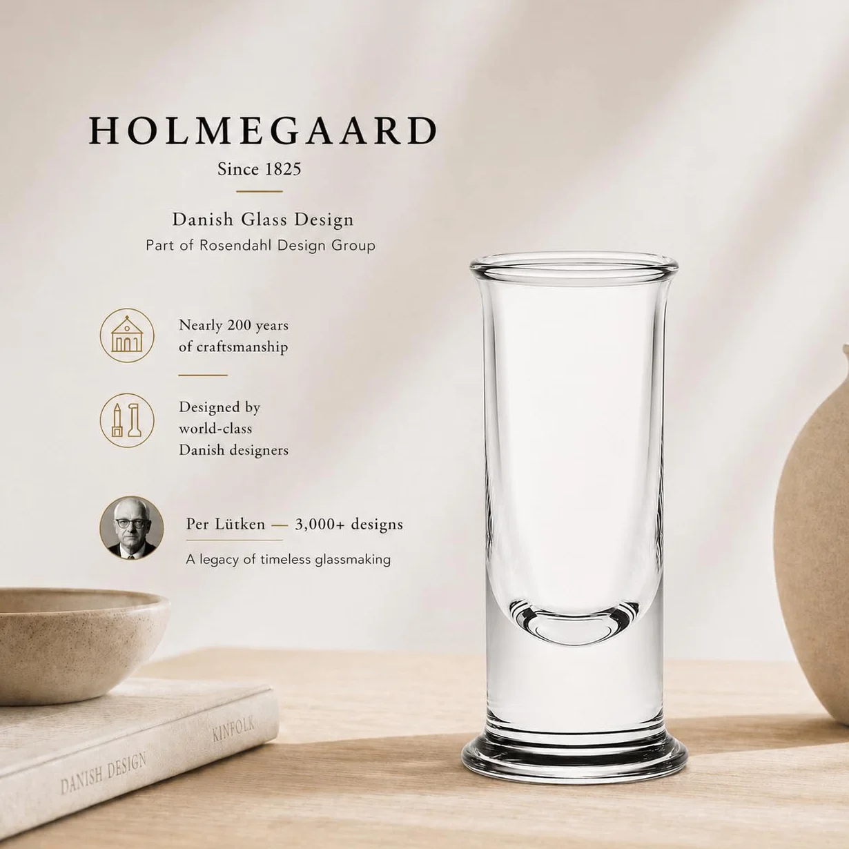 Holmegaard Kieliszek do wódki 5 cl nr 5 z dmuchanego szkła oryginalny design, przezroczysty
