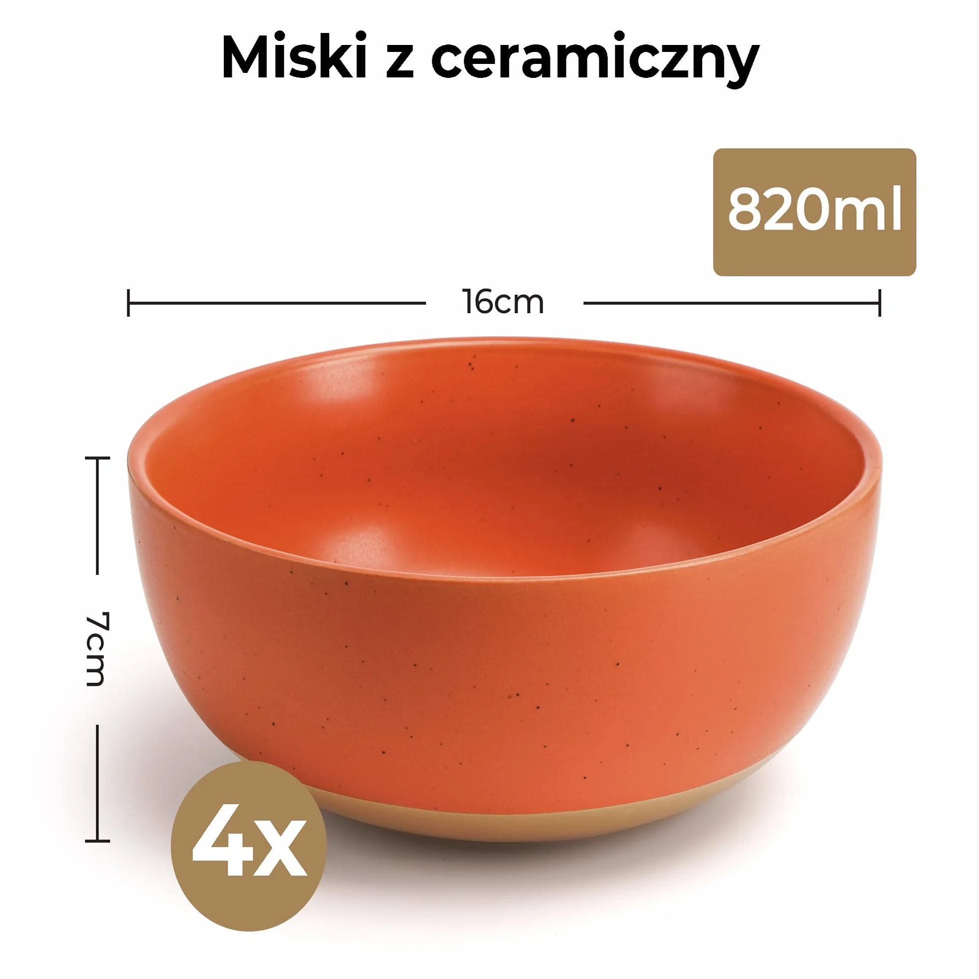 MIAMIO – Zestaw 4 miseczek ceramicznych o pojemności 820 ml/Zestaw miseczek śniadaniowych do sałatek, owsianki, owoców, ryżu – Kolekcja Aura (Przytulny neutralny, Miski (4x))