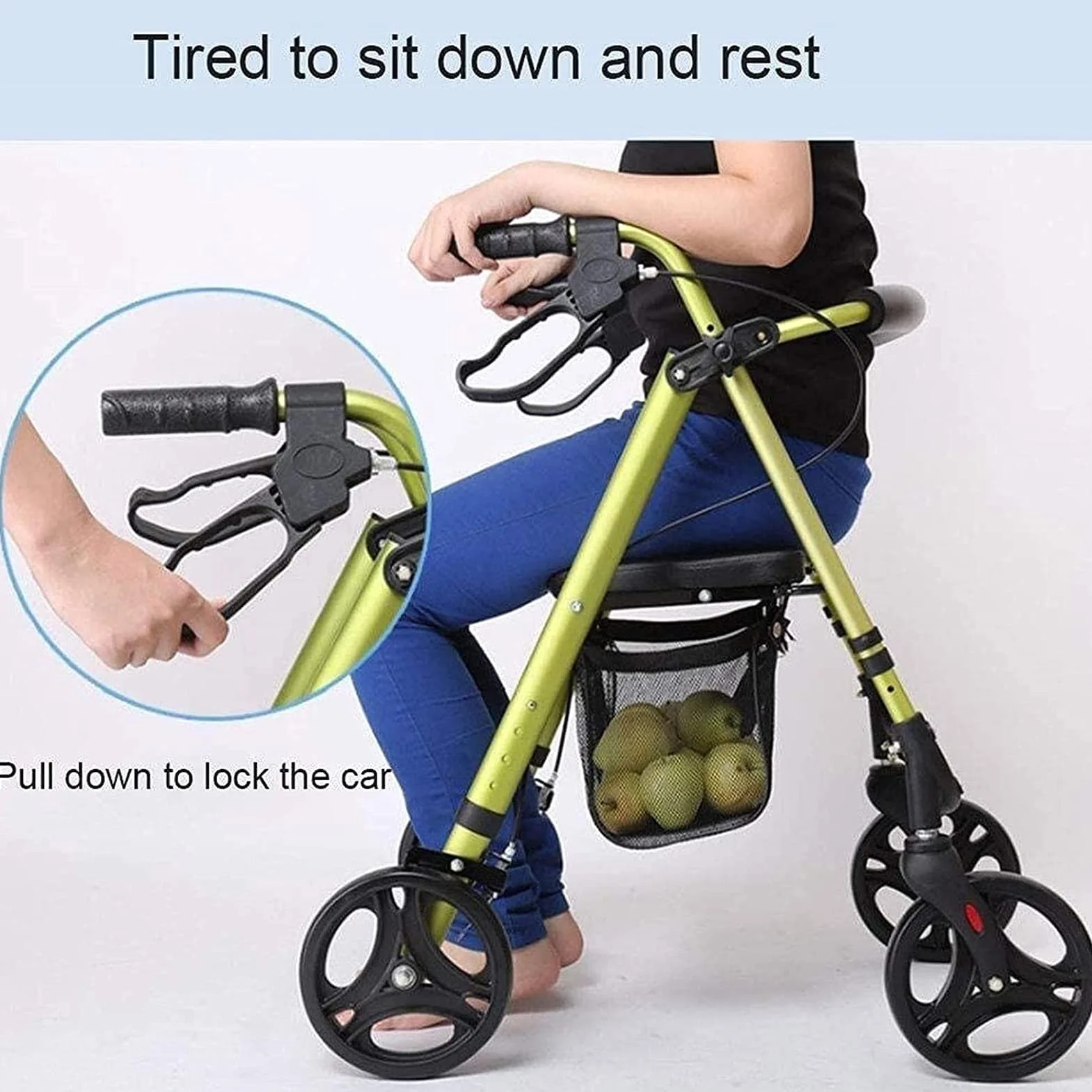 Rollator Walker Pomoce do poruszania się Wózek na zakupy Walker Lekka rama do chodzenia Mobilność Składany z siedziskiem i torbą 4 koła dla osób starszych Podwójny komfort The New