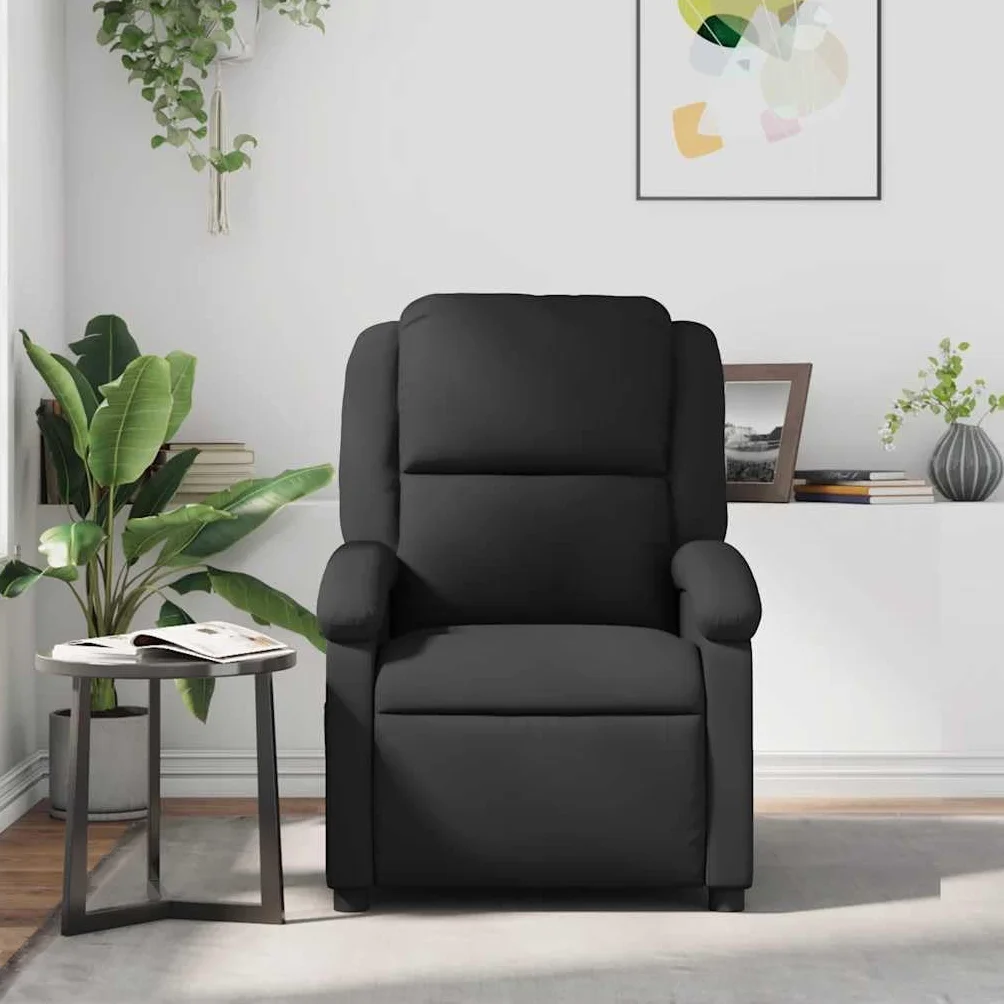 Fotel do masażu, czarny, prawdziwa skóra z 6-punktowym masażem wibracyjnym, ręczna funkcja leżenia, drewniana rama metalowa, regulowana, ergonomiczna, wygodna, do salonu, kącika do czytania
