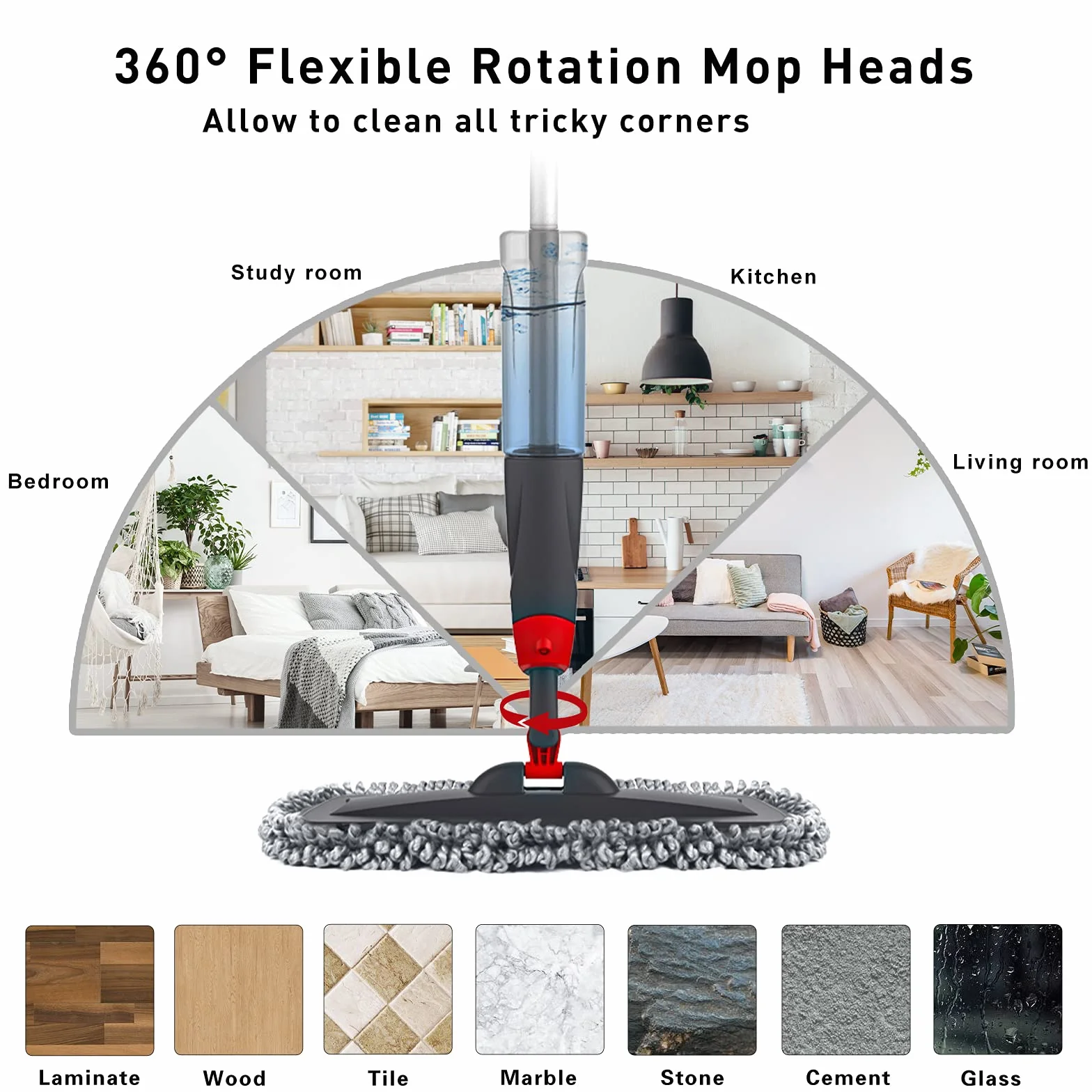 Mopy natryskowe do czyszczenia – 135 cm, 750 ml mopy natryskowe, mop podłogowy z mikrofibry do laminatu, płytek, ceramiki, czyszczenia podłóg z twardego drewna z 3 podkładkami wielokrotnego