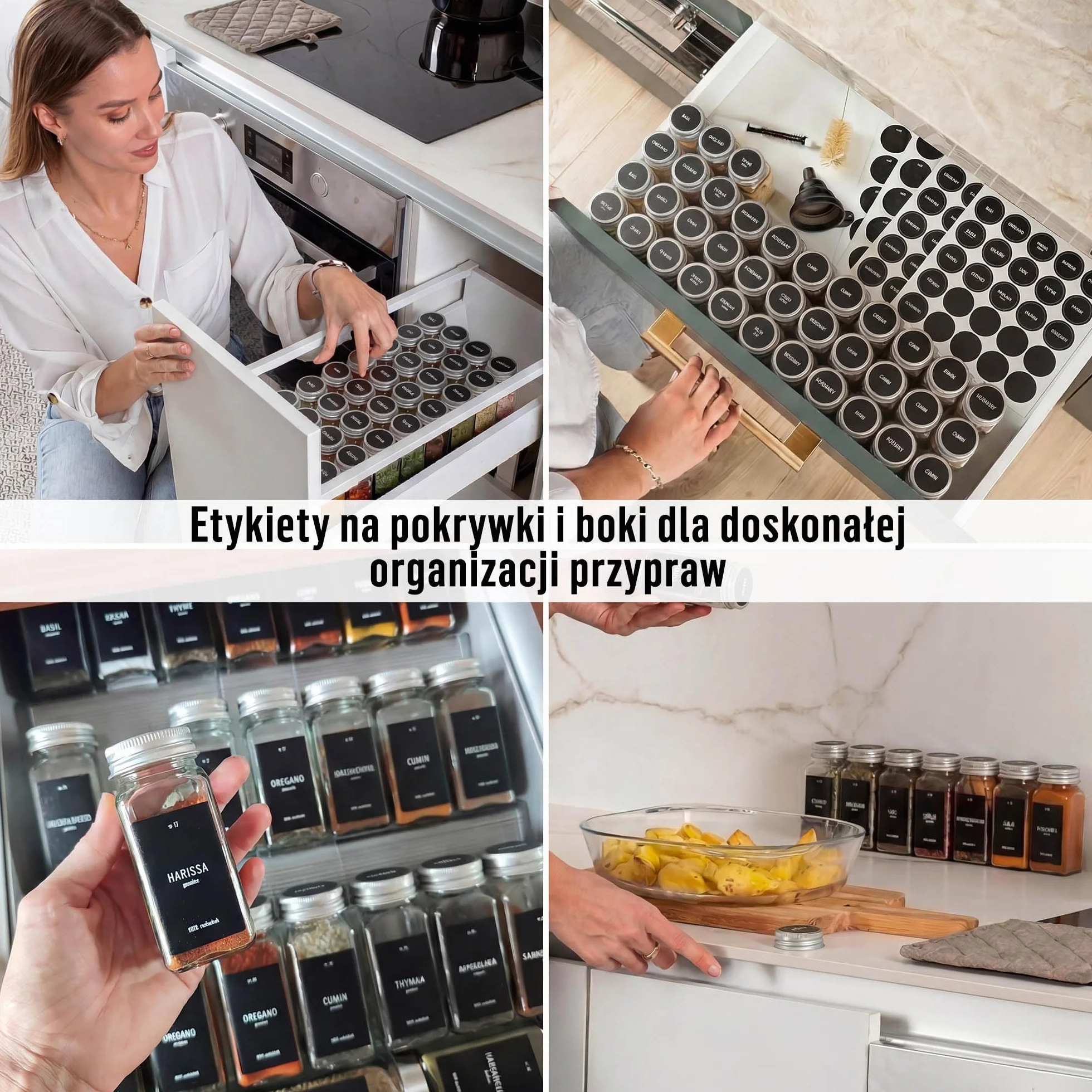 Deco haus® Słoiczki na Przyprawy z Nakrętką - Zestaw 24 sztuk - Różne Nasadki do Wytrząsarek, Lejek, Pędzelek, Etykiety i Kreda - Idealne do Naszych 4 Stojaków na Przyprawy - 120 ml, 10,5 x 4,3 cm
