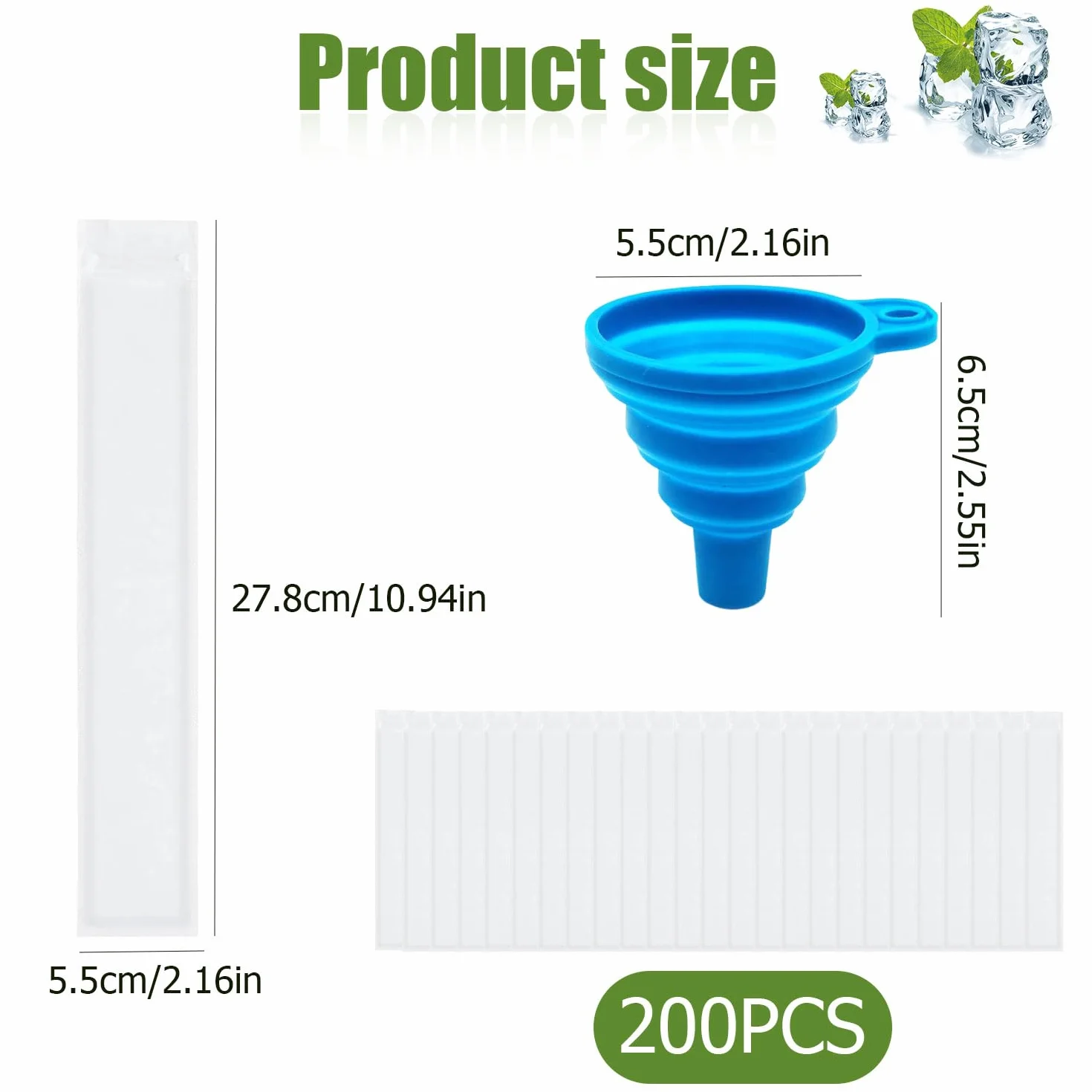 200 sztuk foremka Popsicle z lejkiem w saszetce z lodem 5,5 x 28 cm Diy Popsicle pokrowiec nadaje się do domowych lodów, batonów jogurtowych i soków owocowych
