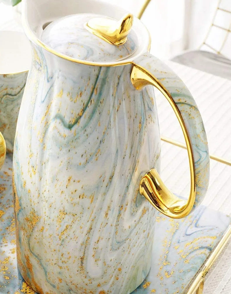 Serwis do Herbaty Zestaw do Herbaty 6 Sztuk Styl Europejski Zestaw Herbaty Z Tacą Wykwintne Luksusowe Ceramiczne Zestaw Do Parzenia Kawy I Herbaty Hotel Domowy Czajniczek 4 Zestaw Filiżanek Garnek 160