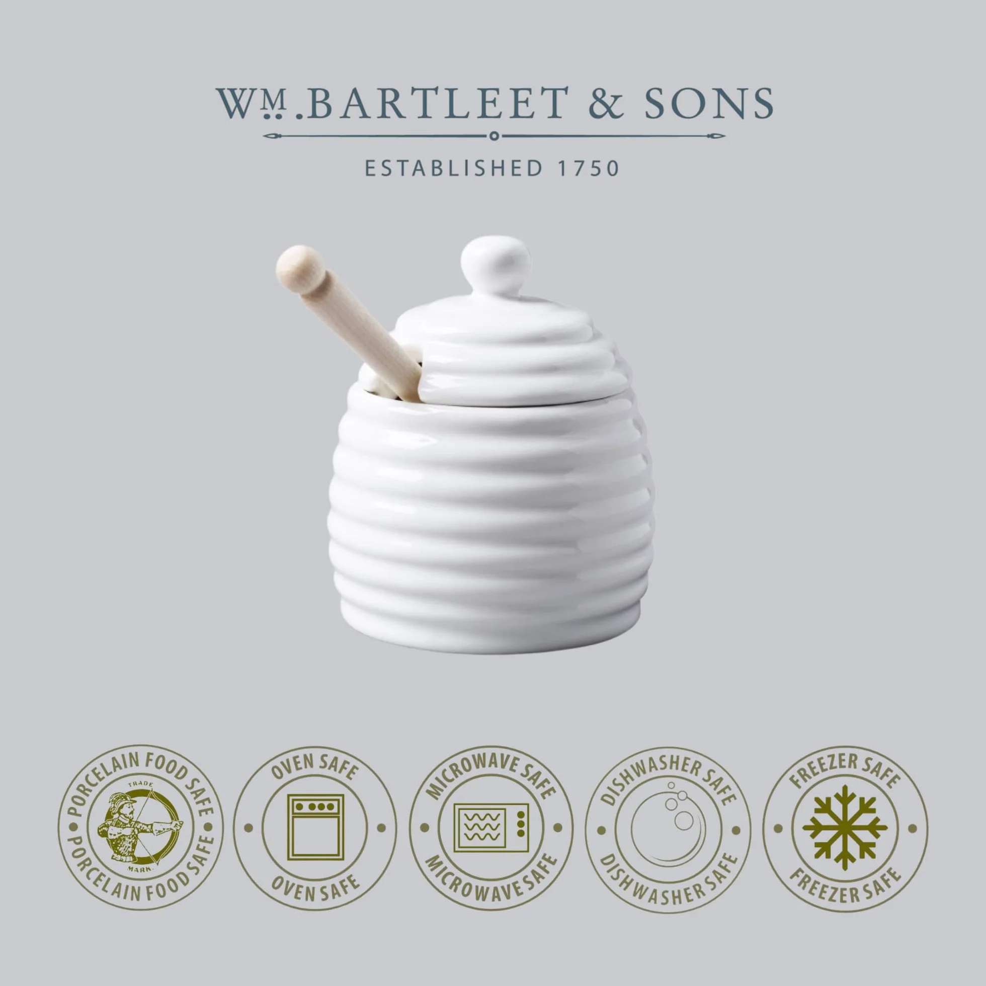 WM Bartleet & Sons 1750 T260 tradycyjna porcelana dzbanek na miód z drewna bukowego 11 cm – biały