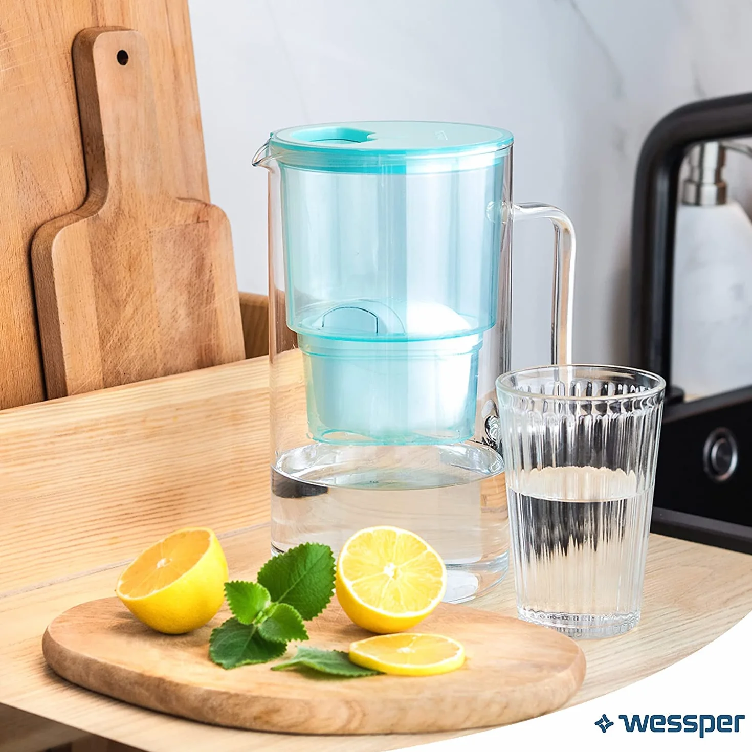 Wessper Aquamax Crystalline Dzbanek z Filtrem, Miętowy, 2.5 l