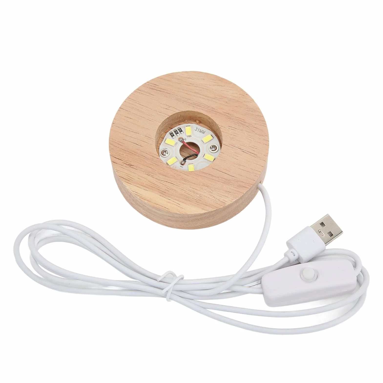 Stopka LED, interfejs USB i Drewniana podstawa Podstawa świetlna dla sferycznych prostokątnych i sferycznych lamp, elegancki trwały Gniazdo lampy(białej podstawy światła)