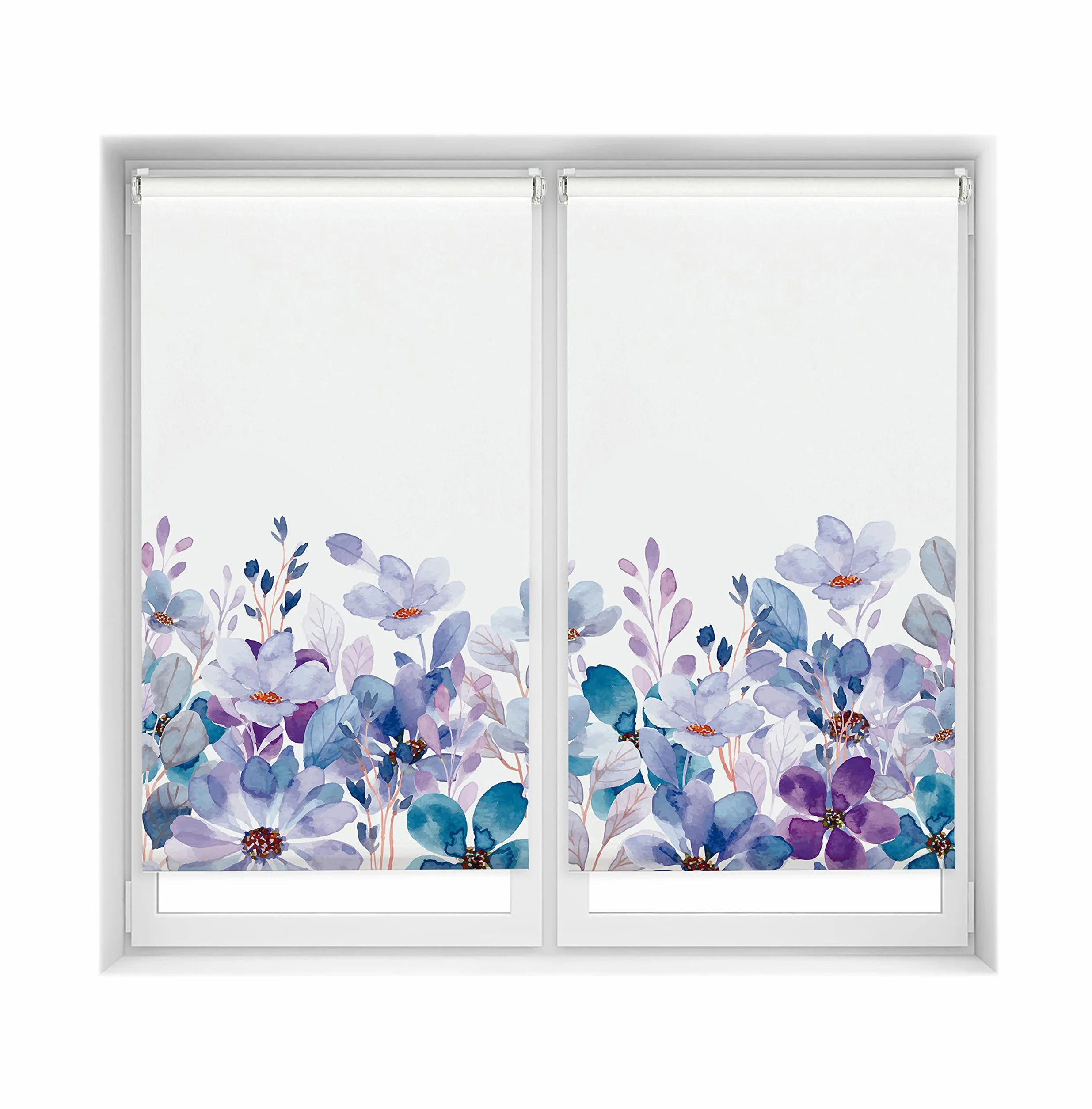 Blindecor Pojedyncze opakowanie 2 sztuki bez wiercenia Nadruk - przezroczyste masło, Violet Garden, 85 x 150 cm (szerokość na wysokość). Rozmiar tkaniny 82 x 145 cm