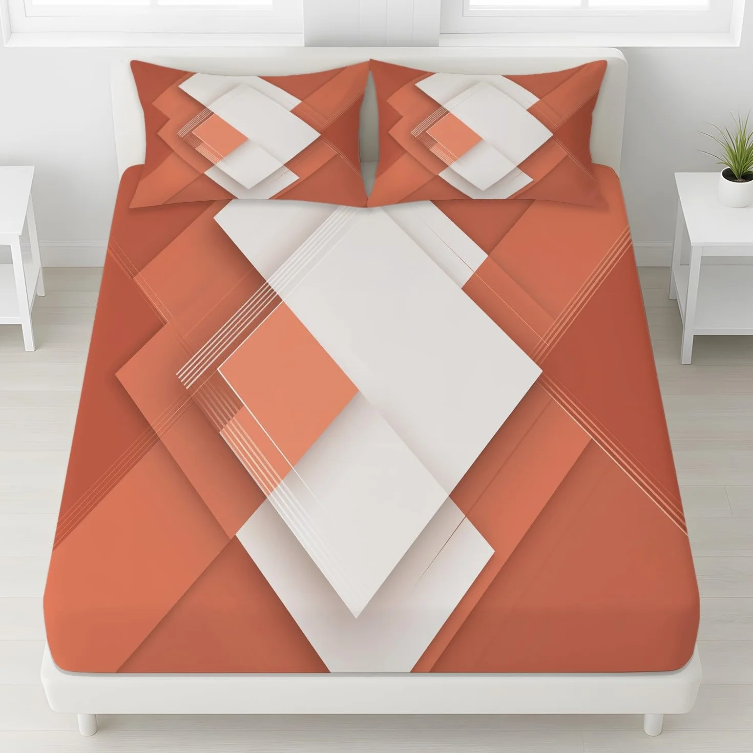 Czeskie geometryczne prześcieradło z gumką 140 x 200 cm Czapki 30 cm, minimalistyczny zestaw pościeli w romby, pościel dla dzieci dorosłych, pokrowiec na materac zapobiegający zdzieraniu