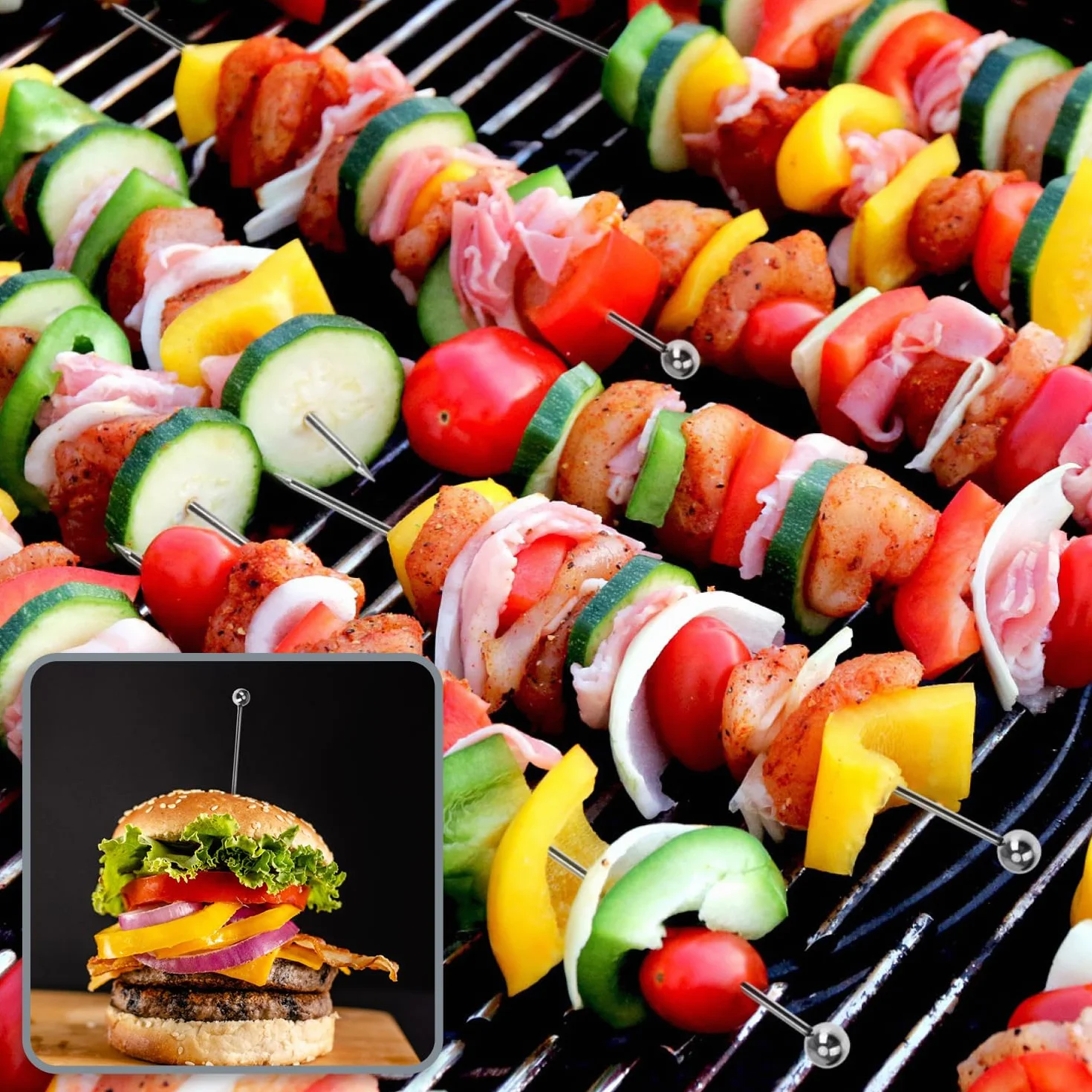 COM-FOUR® szaszlyki koktajlowe ze stali nierdzewnej 22 cm do przekasek, owoców, burgerów (20 sztuk)